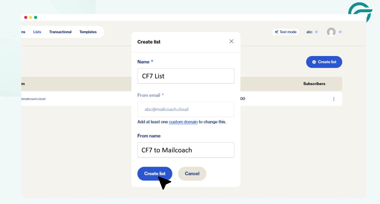 Create a New List in Mailcoach