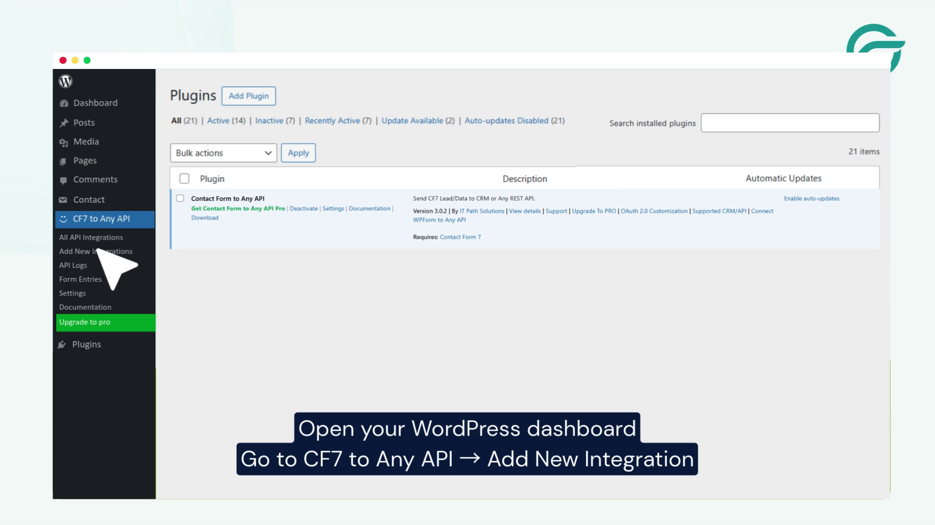 Contact Form 7 to Any API → Add New Integration