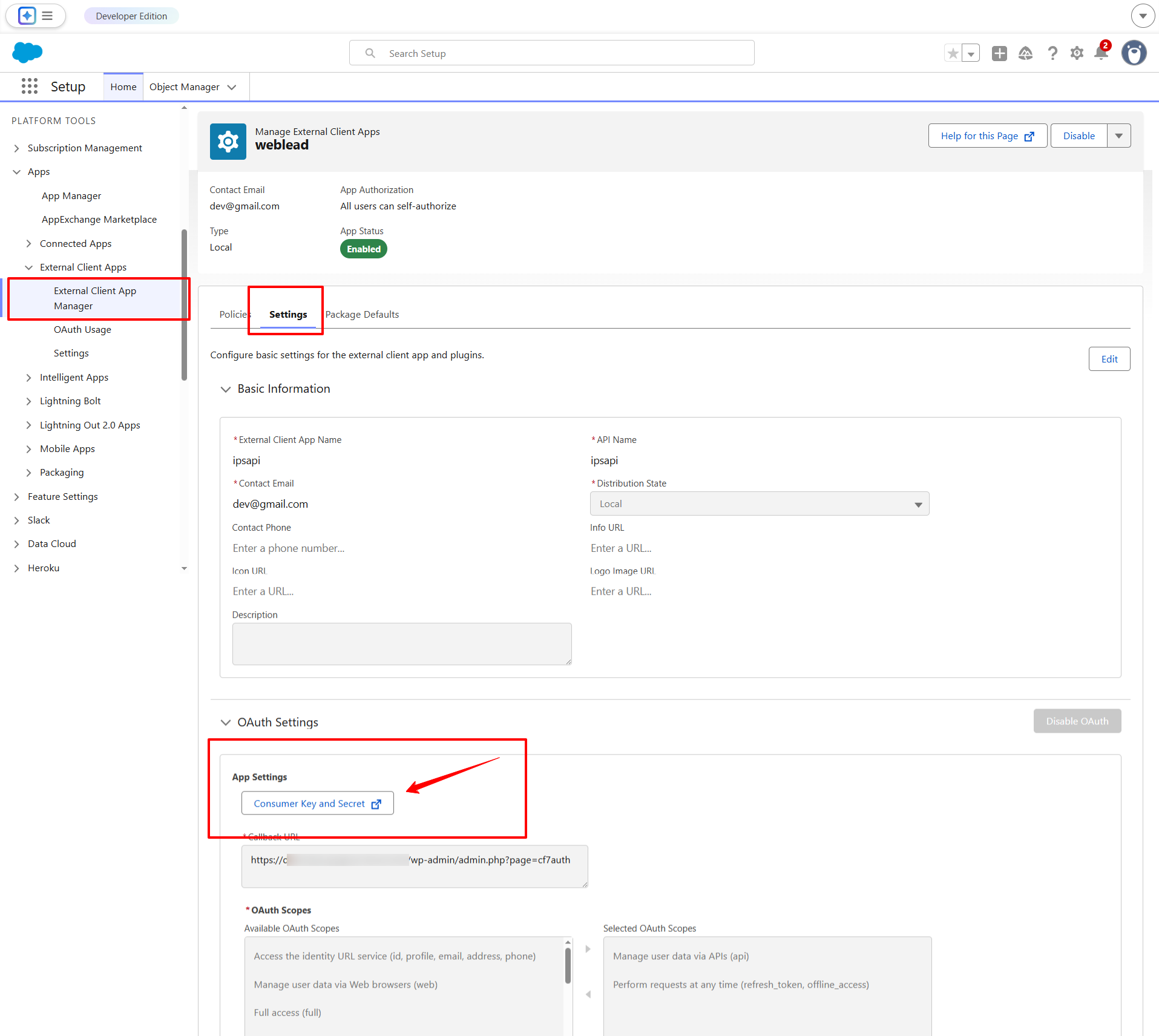 retrieving Client ID and Client Secret from Salesforce External Client App OAuth settings