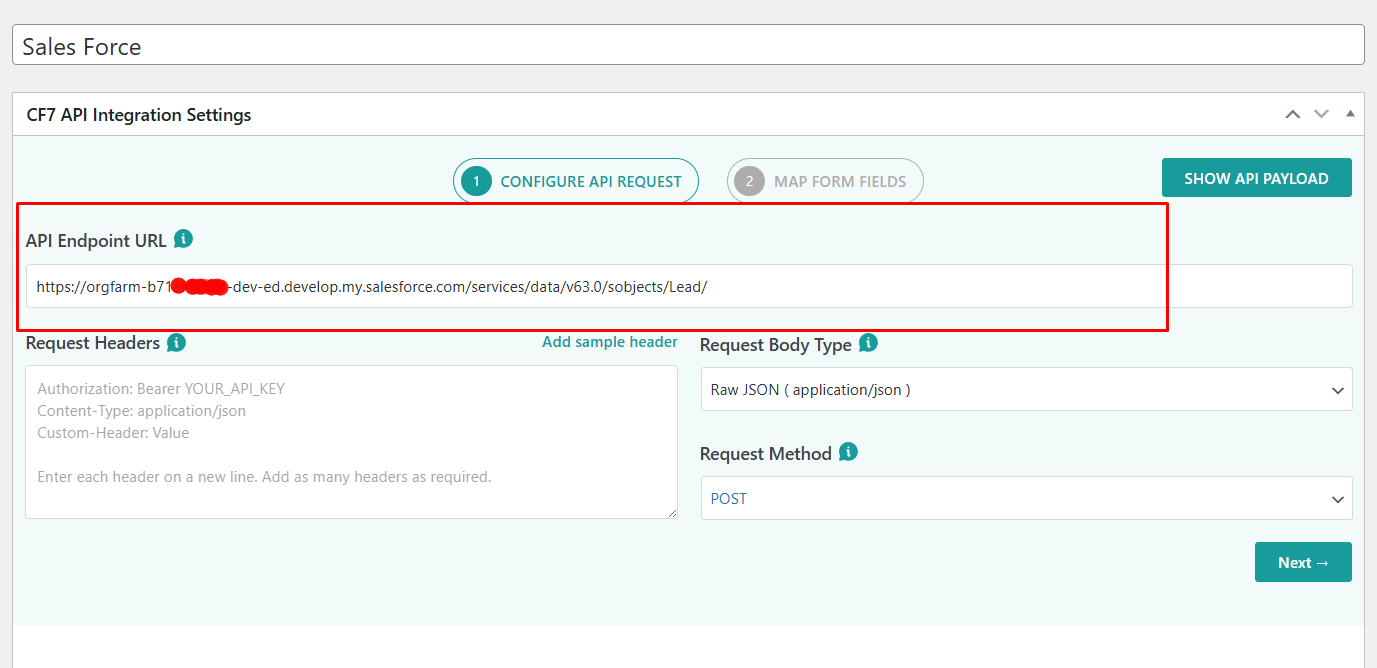 Configure Salesforce API Request