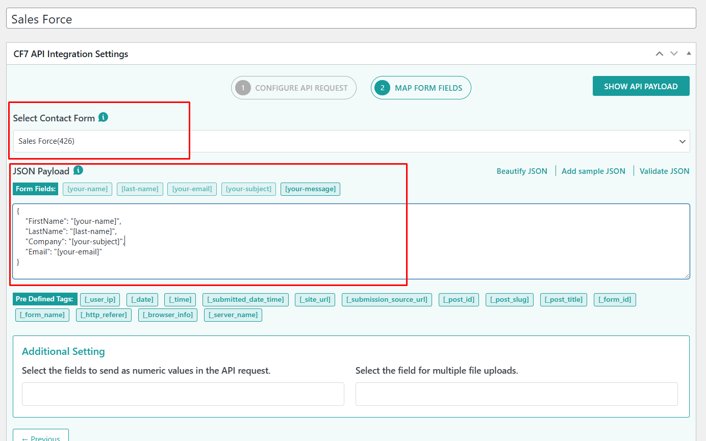 Configure Salesforce API Request