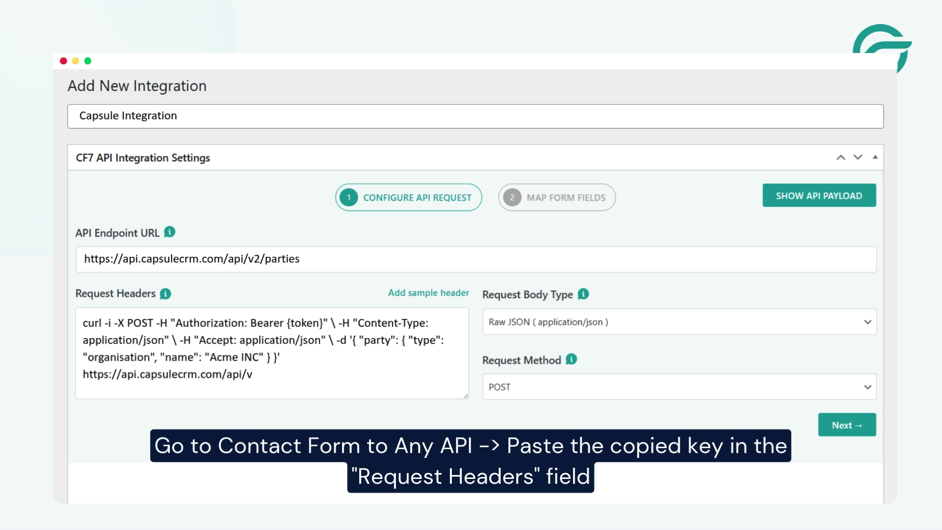 Add Request Headers in CF7 to Any API