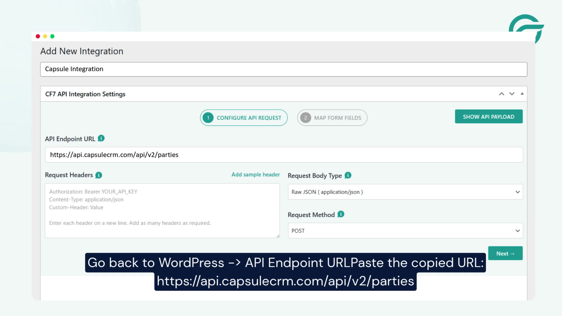 Add the API Endpoint URL in WordPress