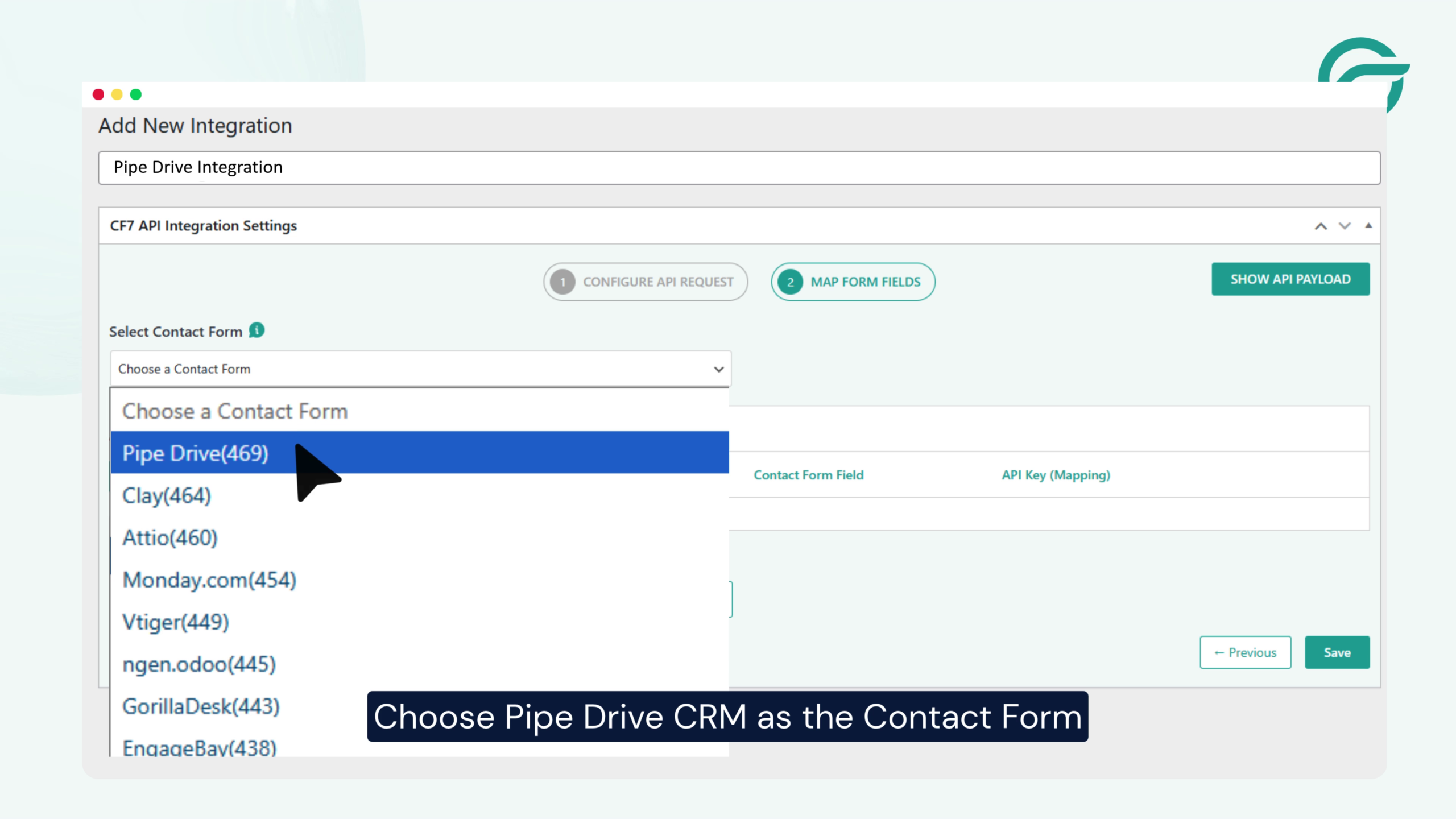 Choose the Contact Form 7 form you want to connect with Pipedrive CRM.