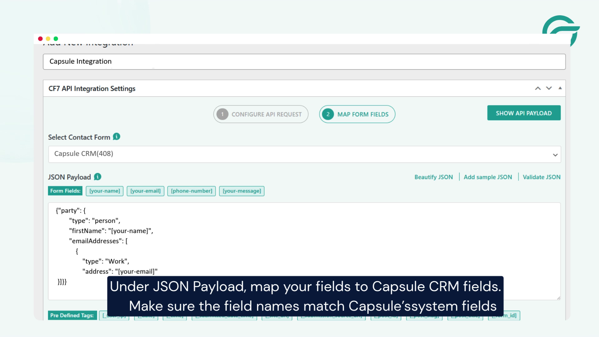 Configure JSON Payload Field Mapping