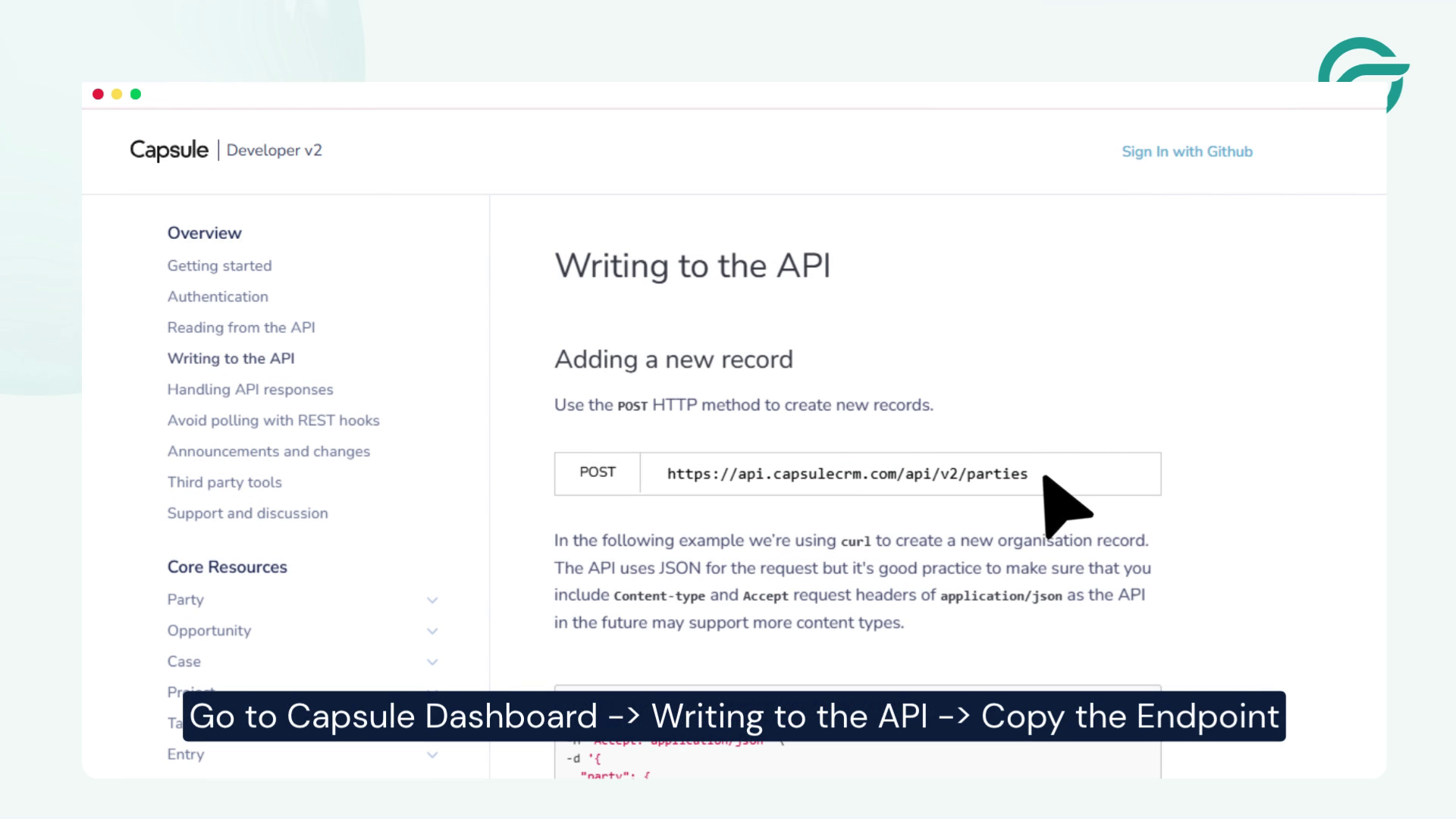 Copy the Capsule CRM API Endpoint URL