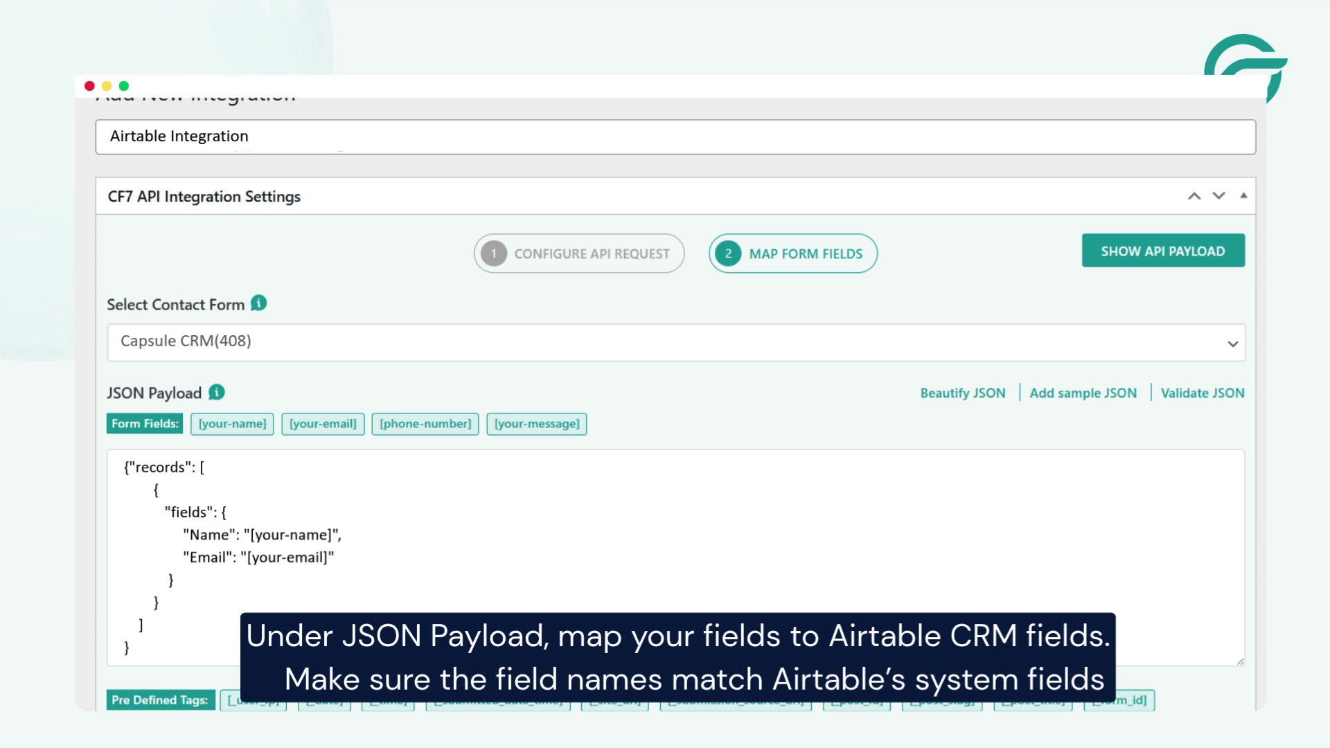 Map JSON Payload Fields