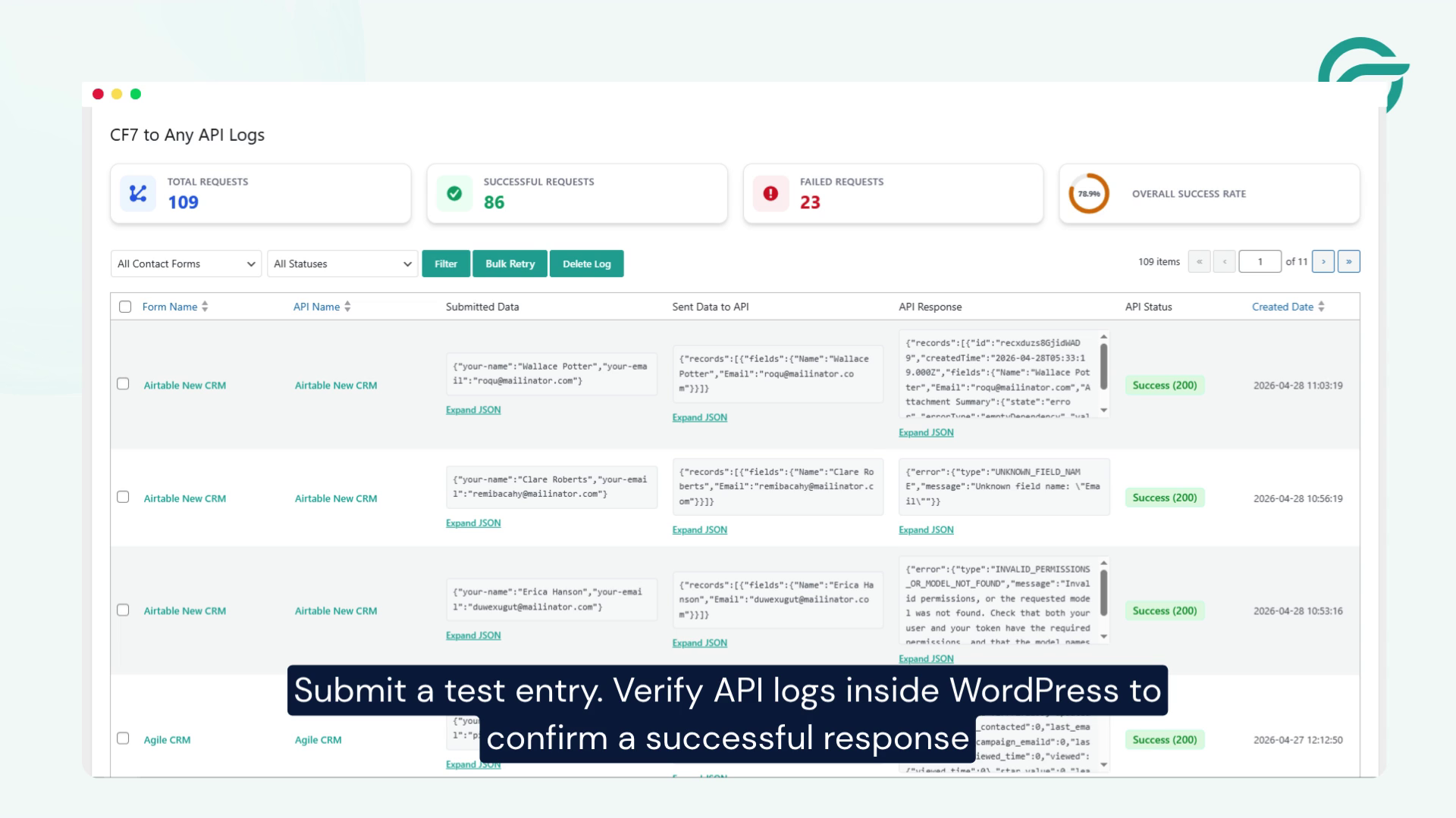 Submit a Test Entry