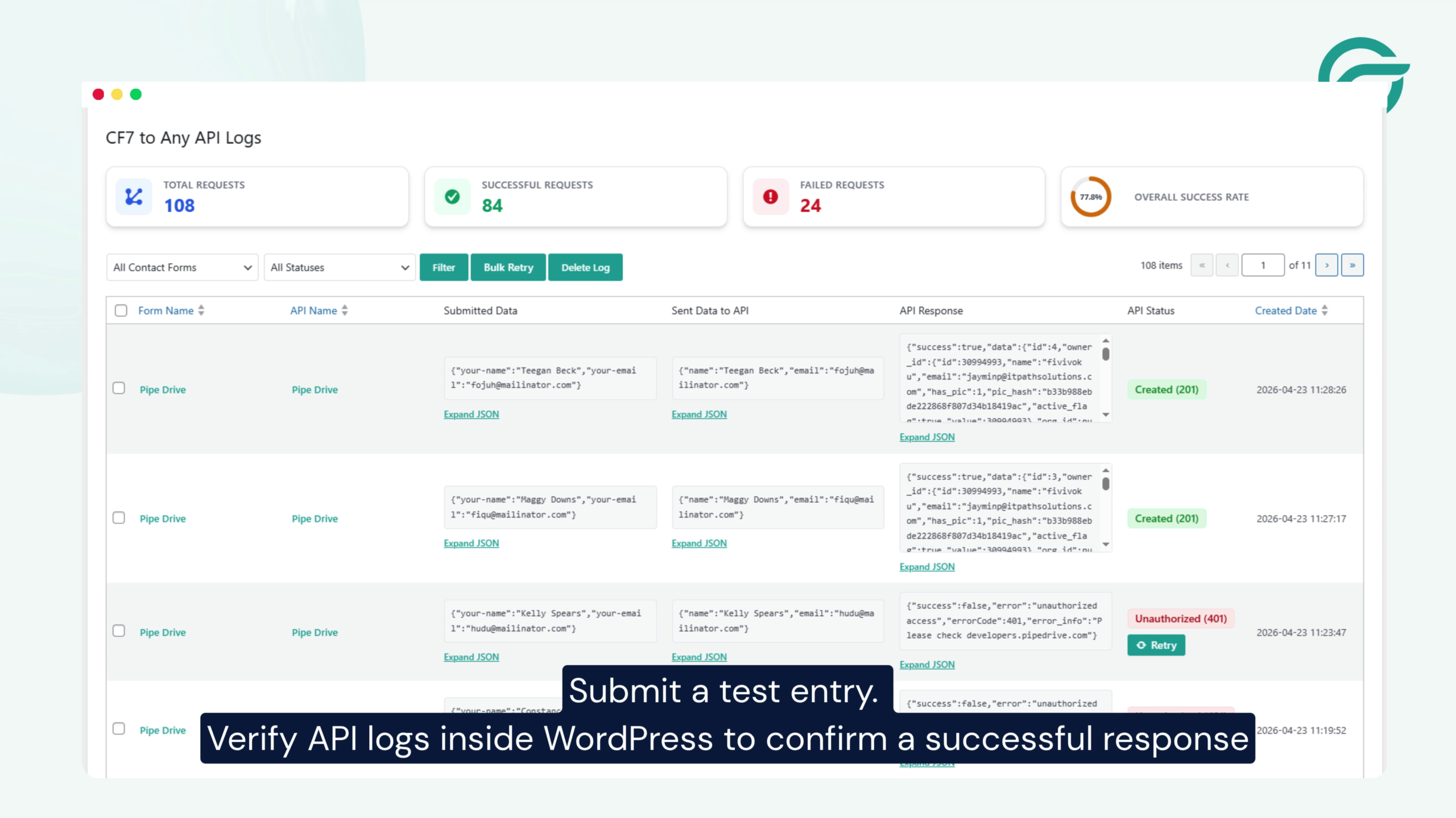 Submit a Test Entry