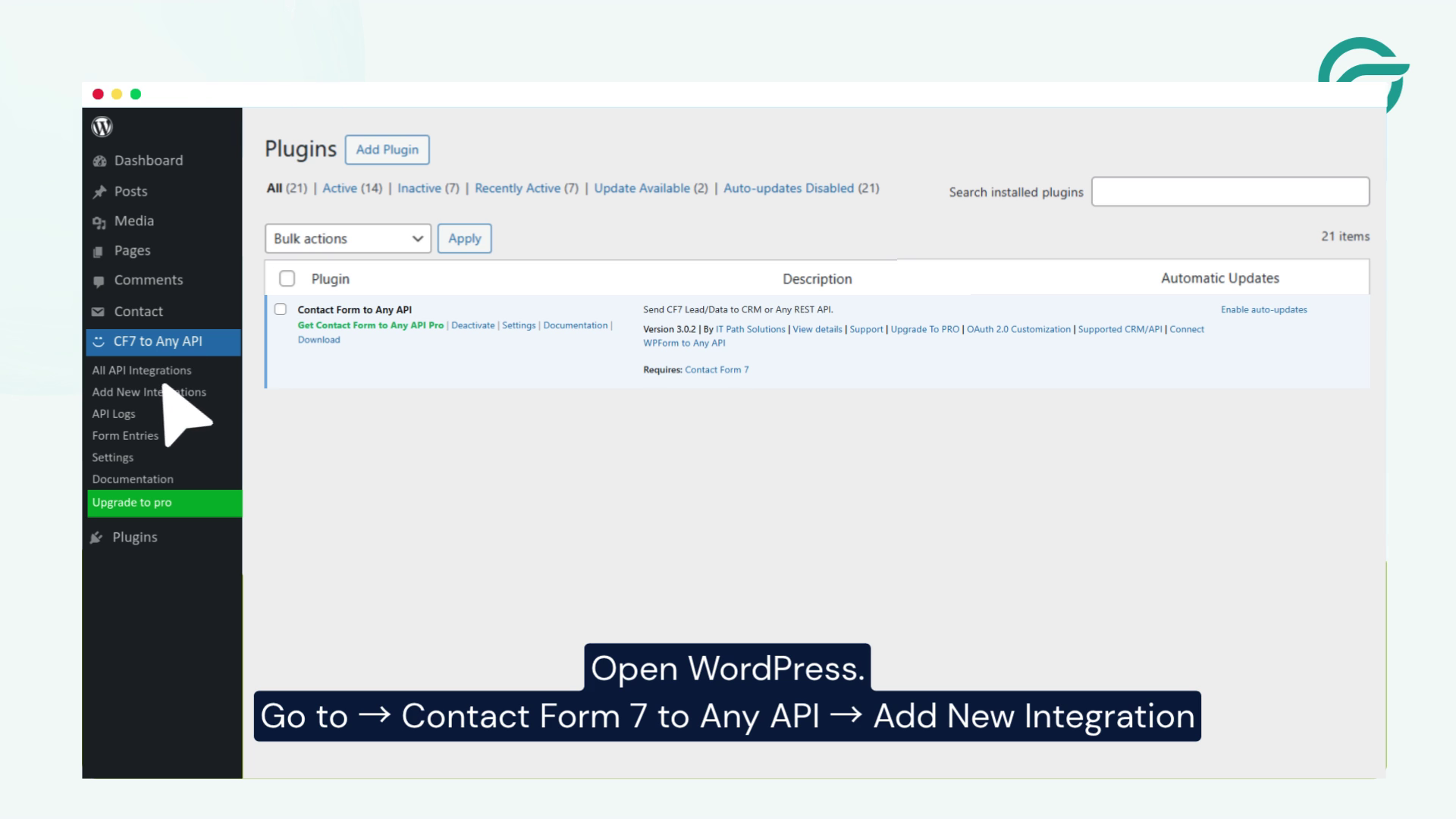 Contact Form to Any API → Add New Integration