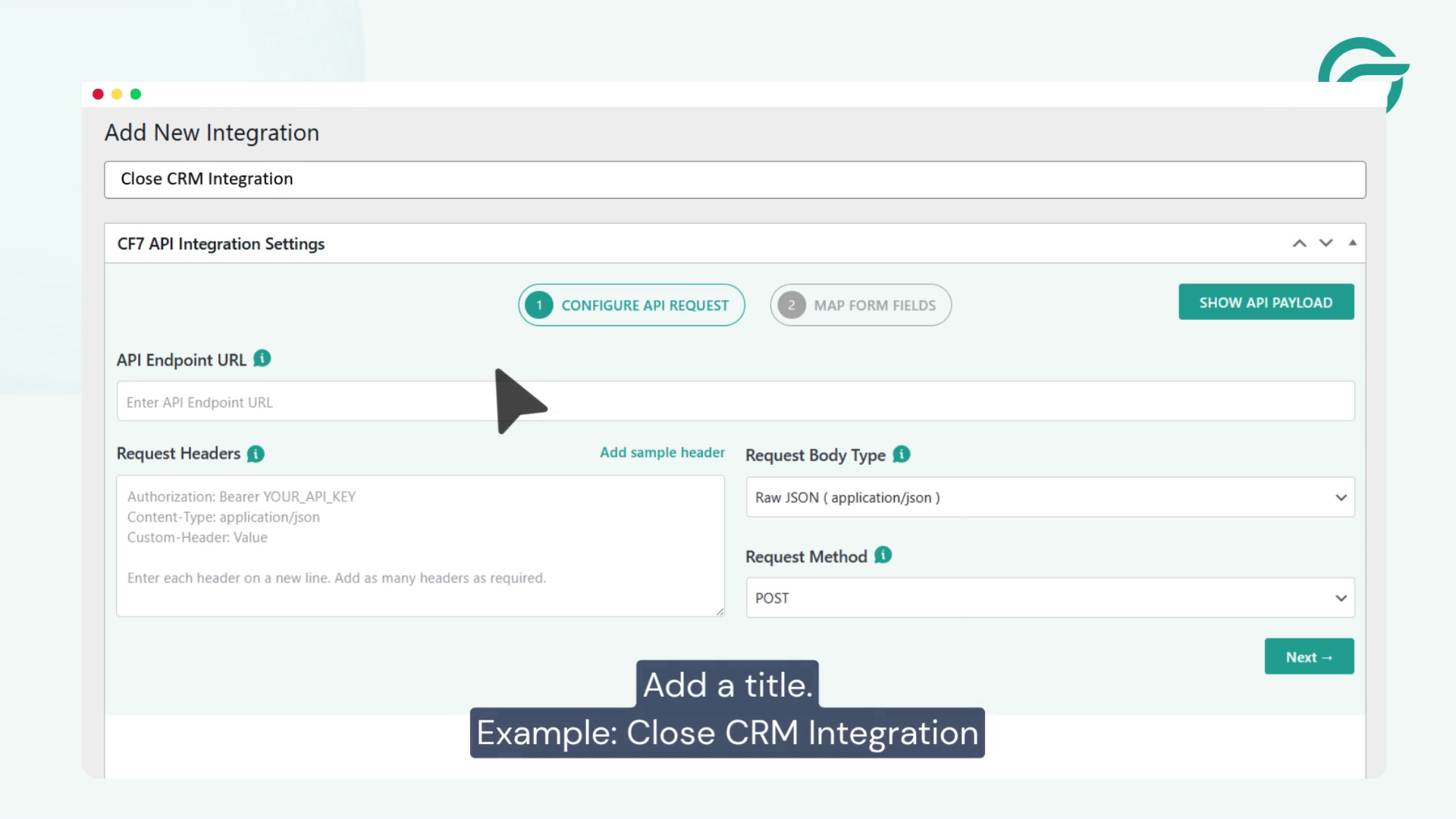 Add new integration title Close CRM Integration