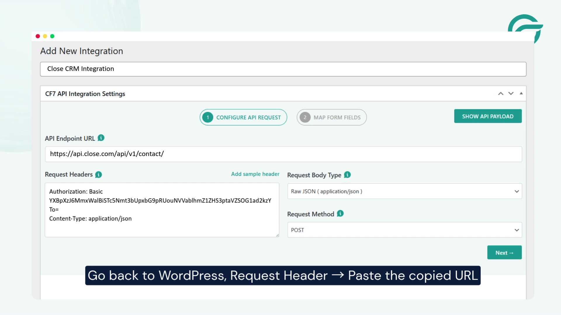Go back to WordPress, Request Header, Paste the copied URL in the Request Headers field