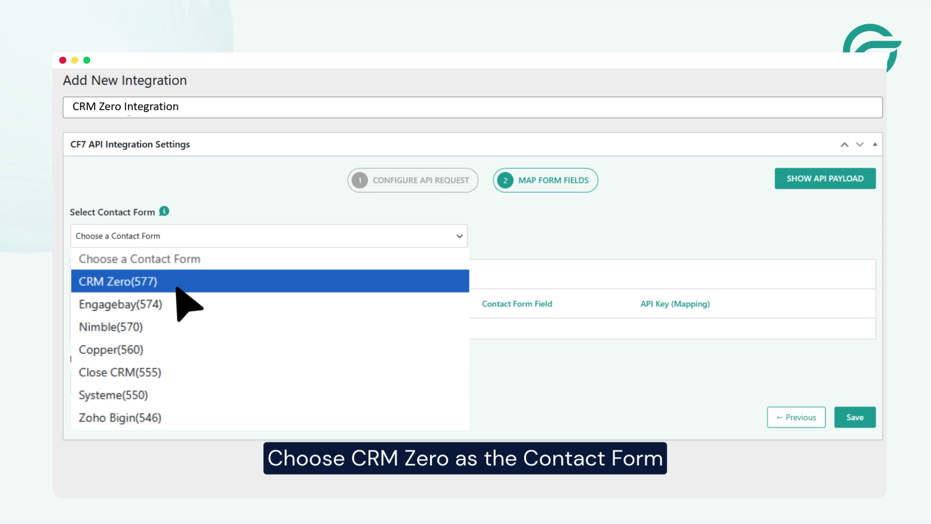 Choose CRM Zero as the Contact Form