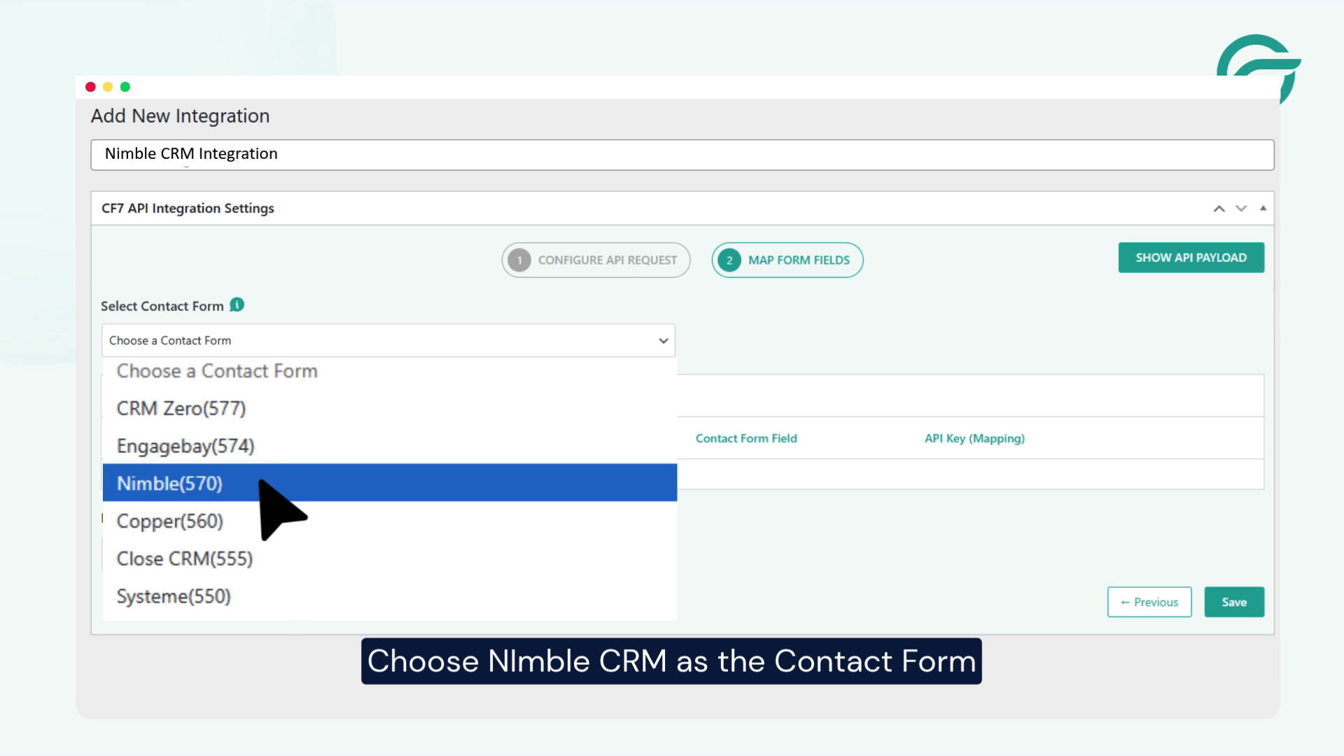 Choose Nimble CRM as the Contact Form