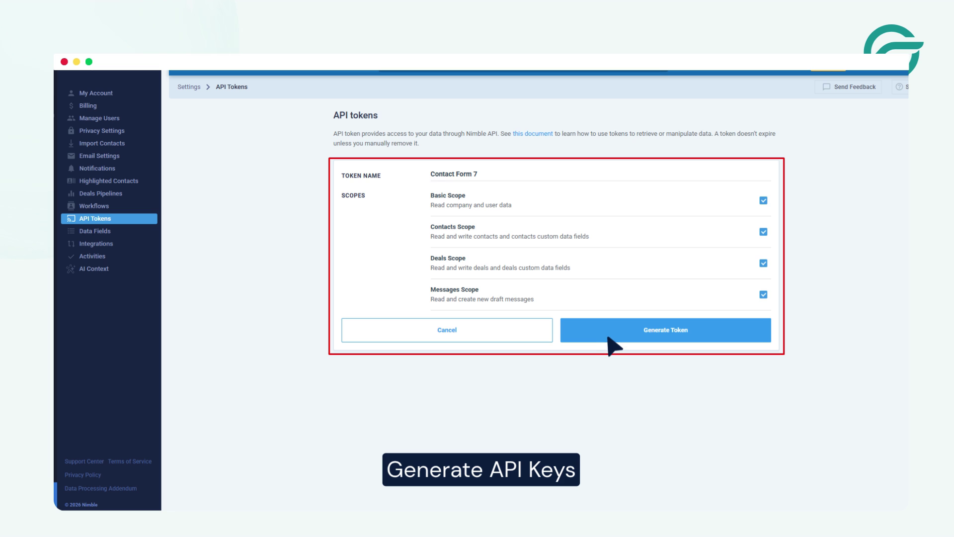 Generate new API Token