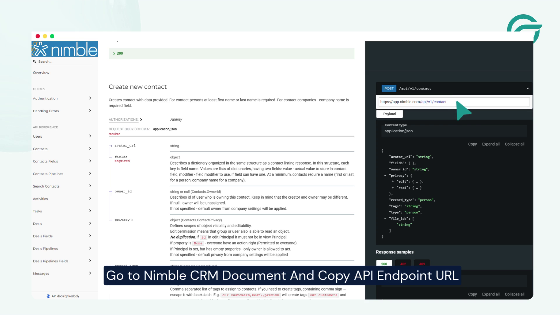 Go To Nimble CRM Document And Copy API Endpoint URL