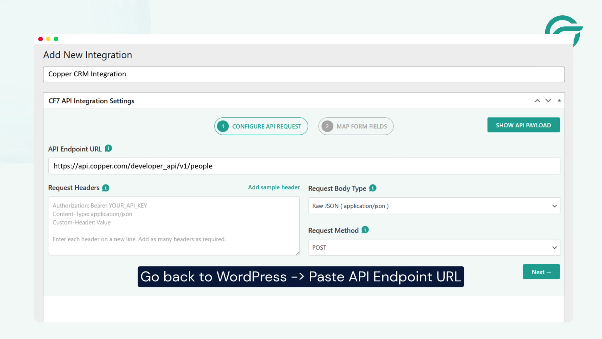 Go back to WordPress - API Endpoint URL
