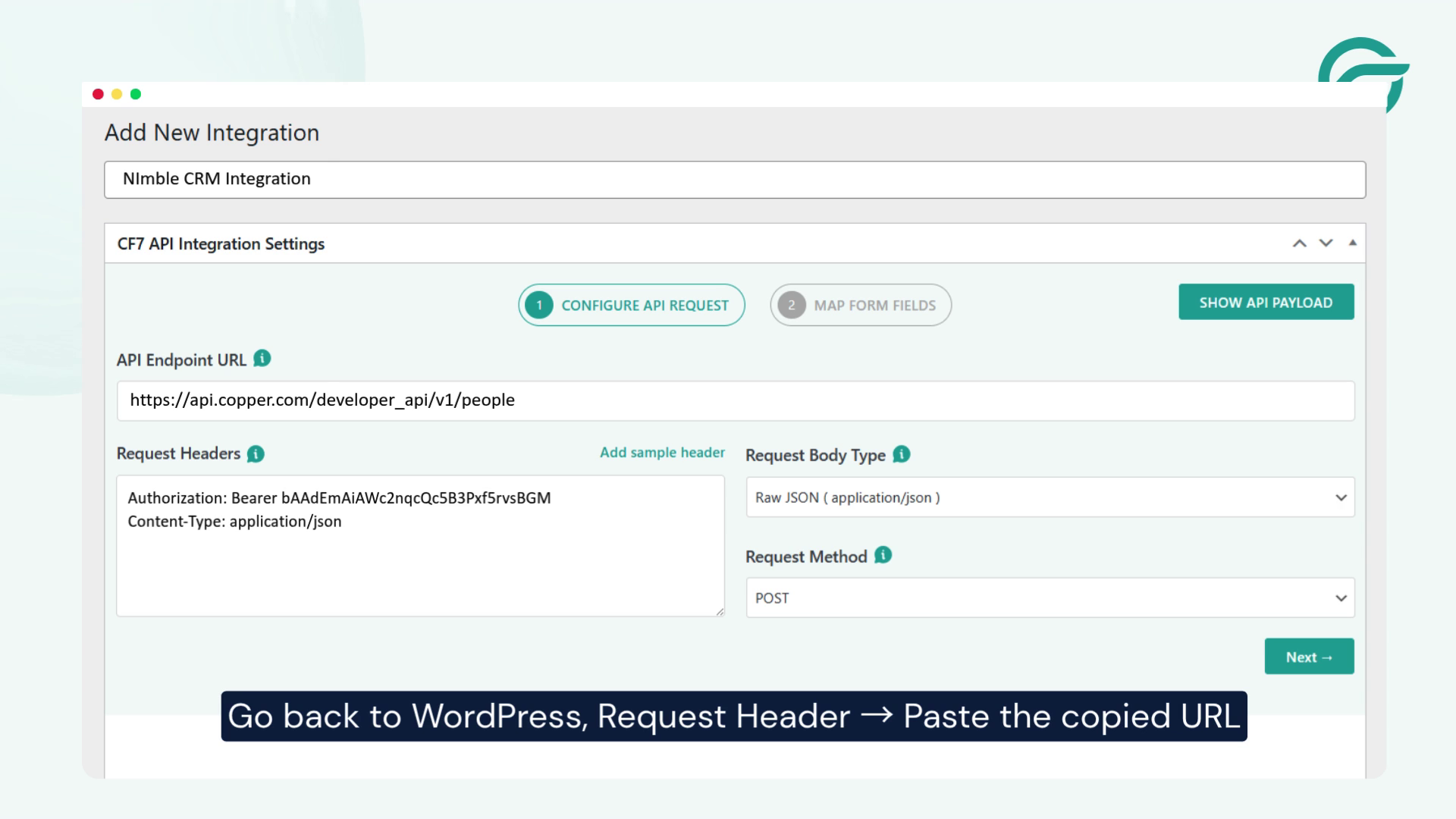Go back to WordPress, Request Header, Paste the copied URL in the Request Headers field