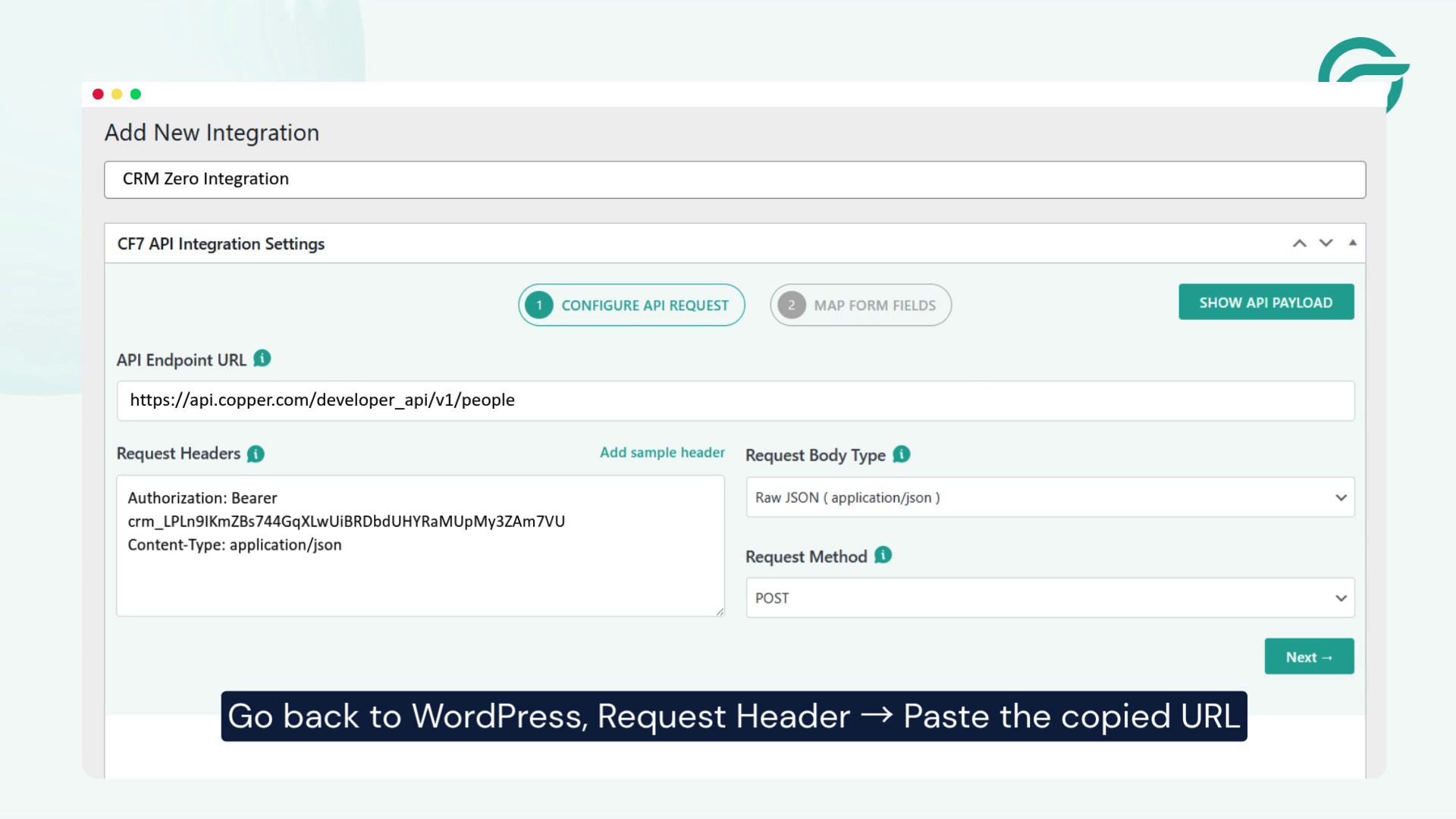 Go back to WordPress, Request Header. Paste the copied URL in the Request Headers field