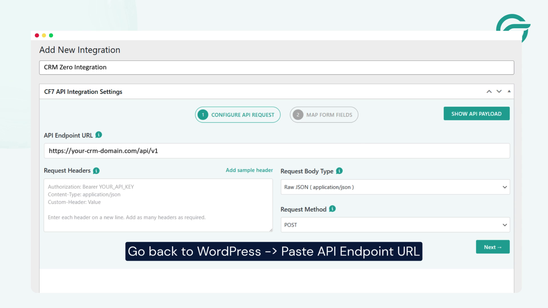 Go back to WordPress and Copy API Endpoint URL
