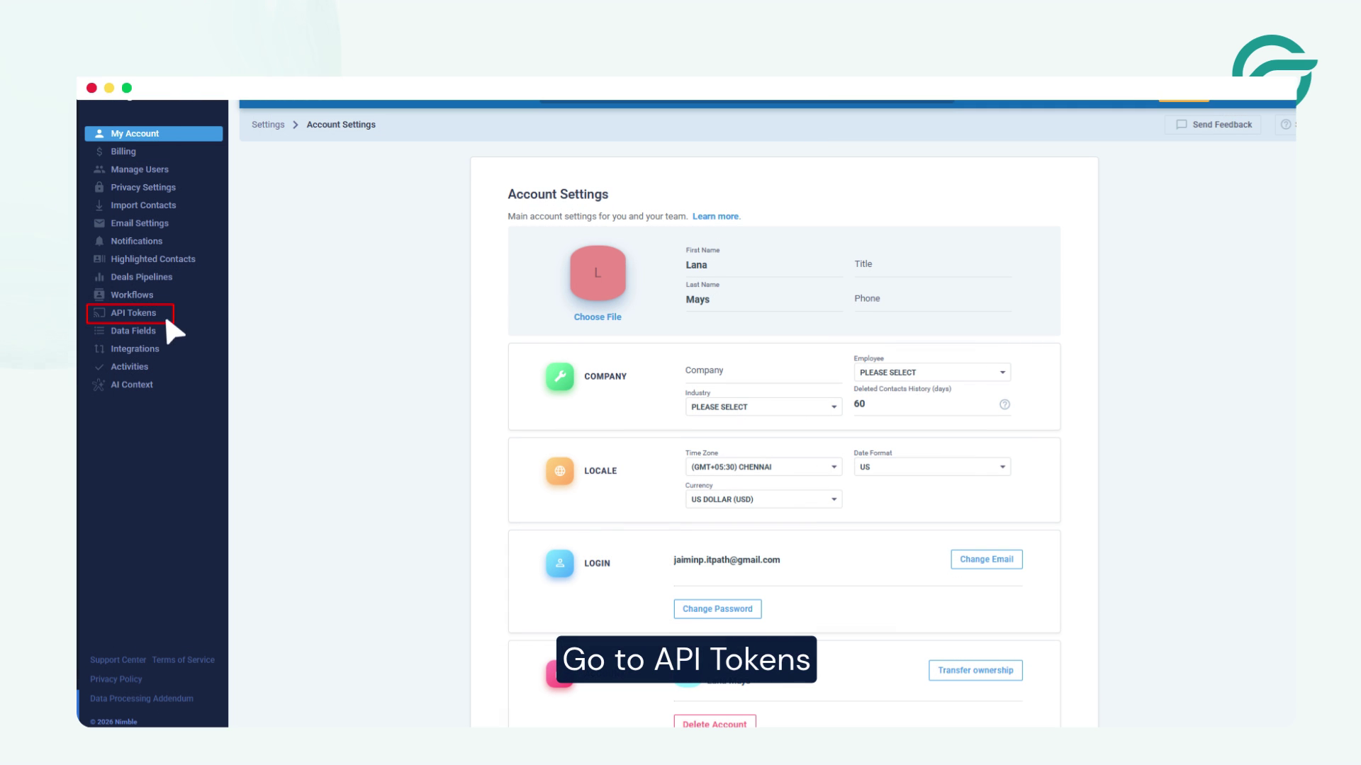 Go to API Tokens