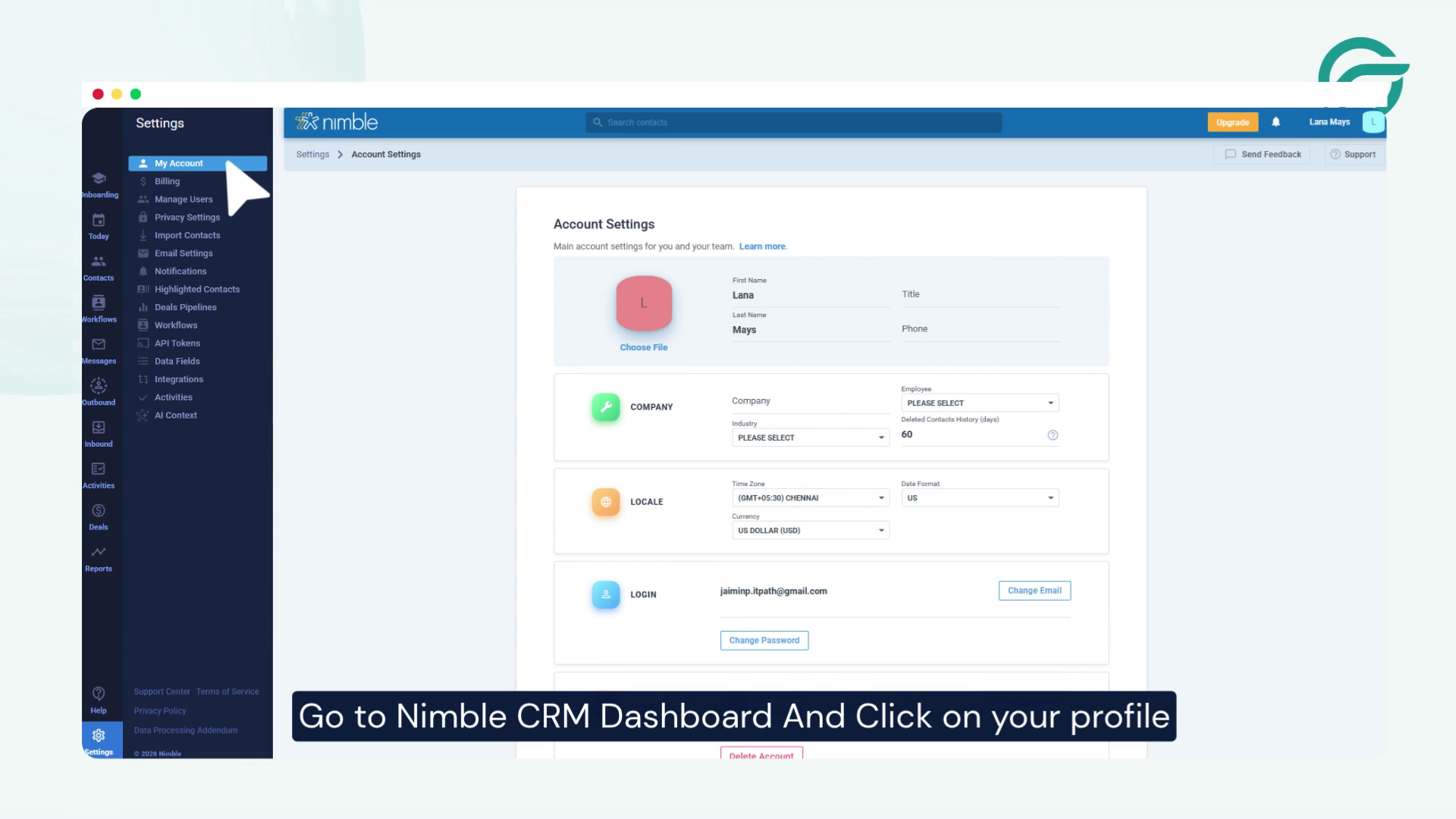 Go to Nimble CRM Dashboard. Go to profile. Go to API Tokens