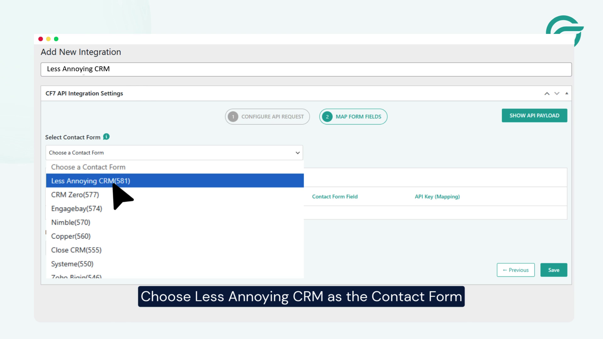 Choose Less Annoying CRM as the Contact Form
