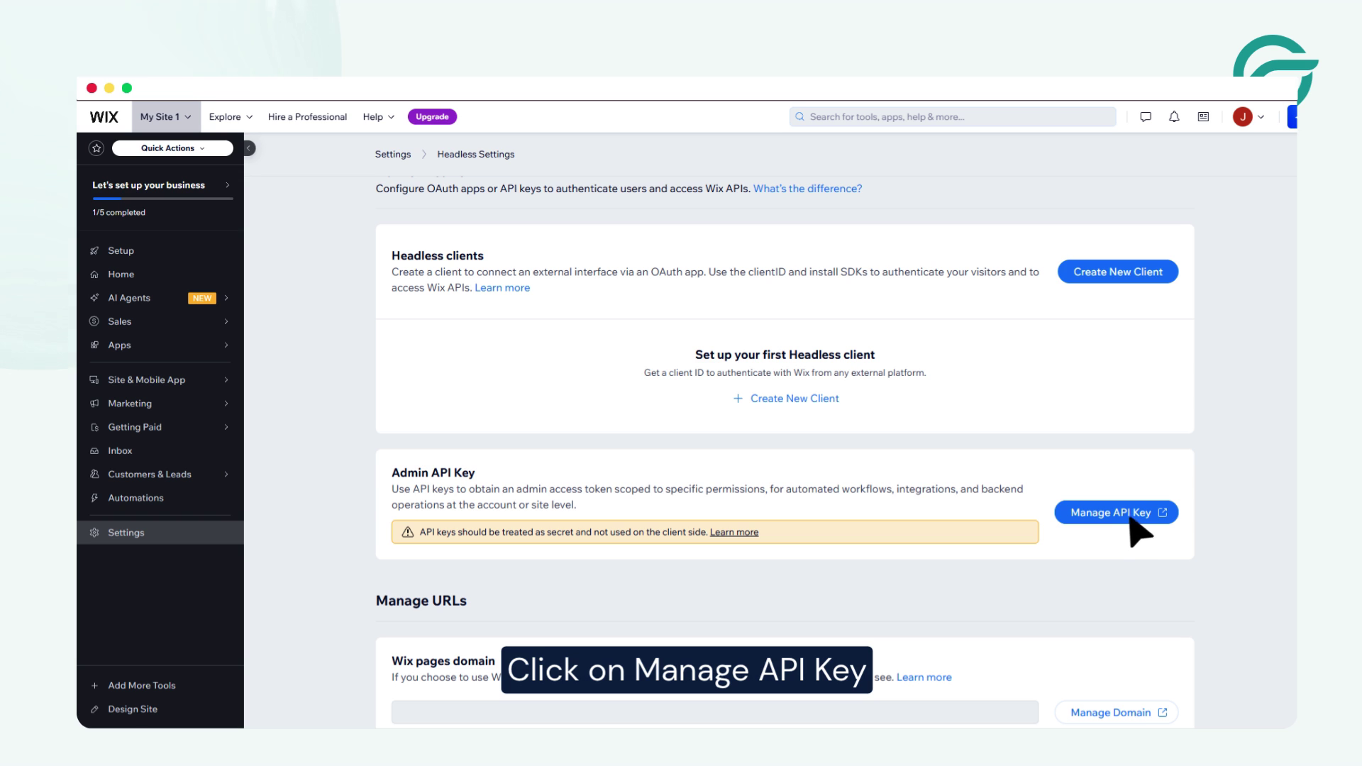 Click on Manage API Key