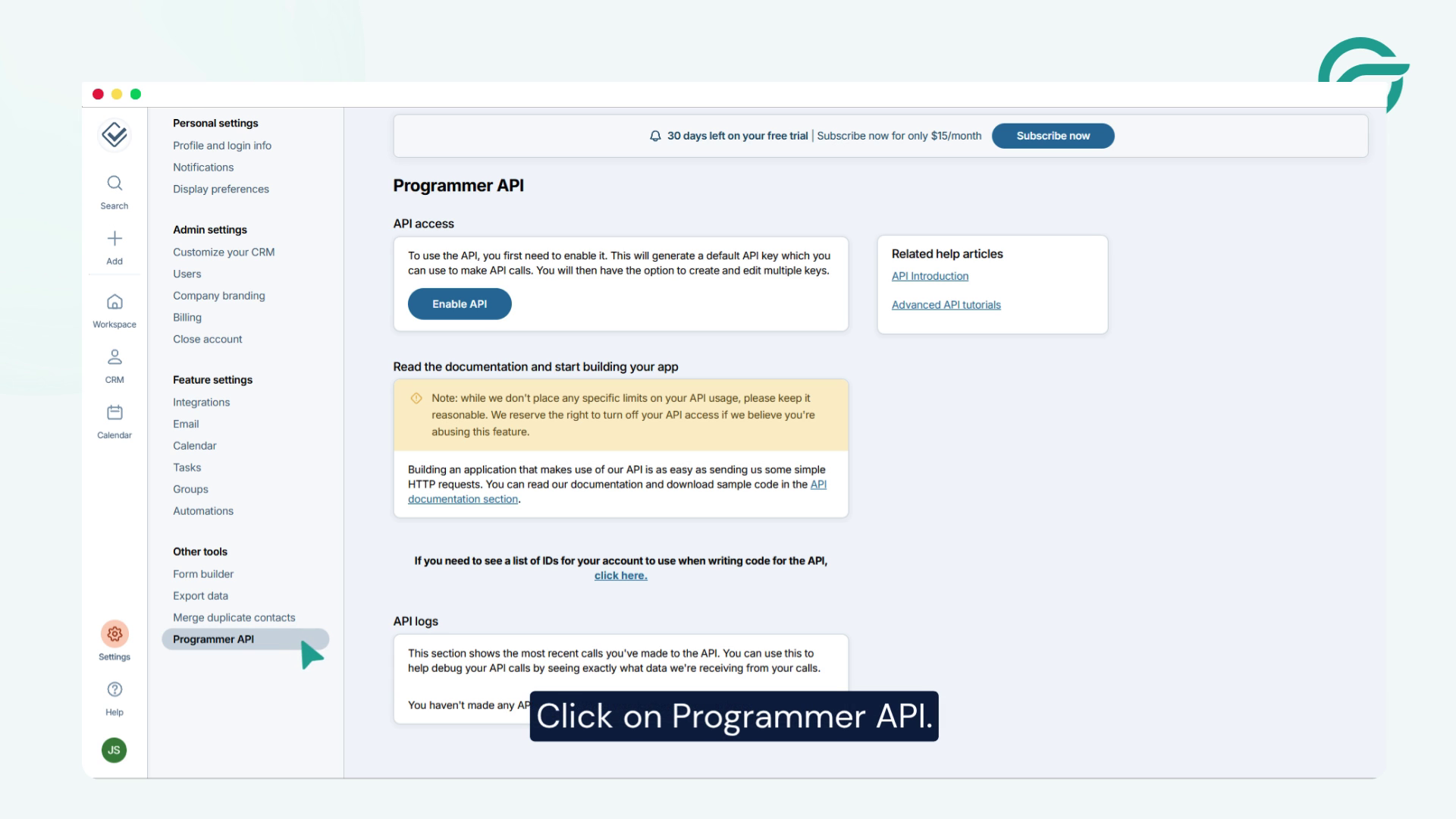 Click on Programmer API