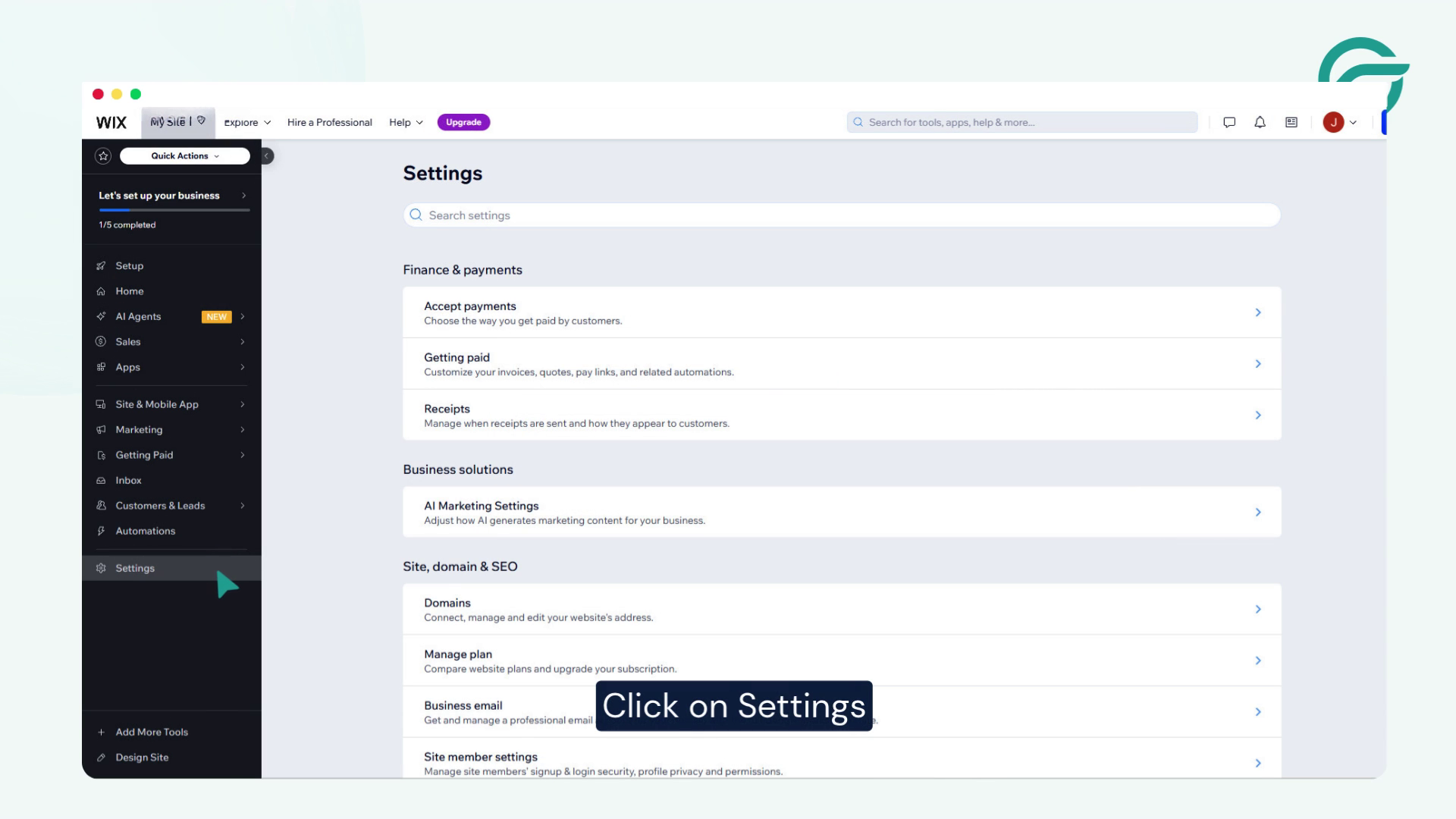 Click on Setting