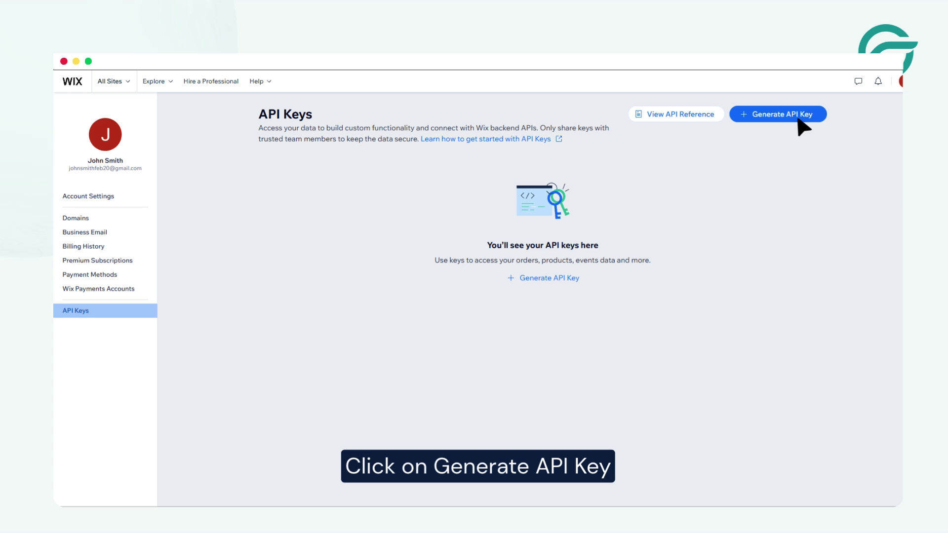 Click on generate API Key
