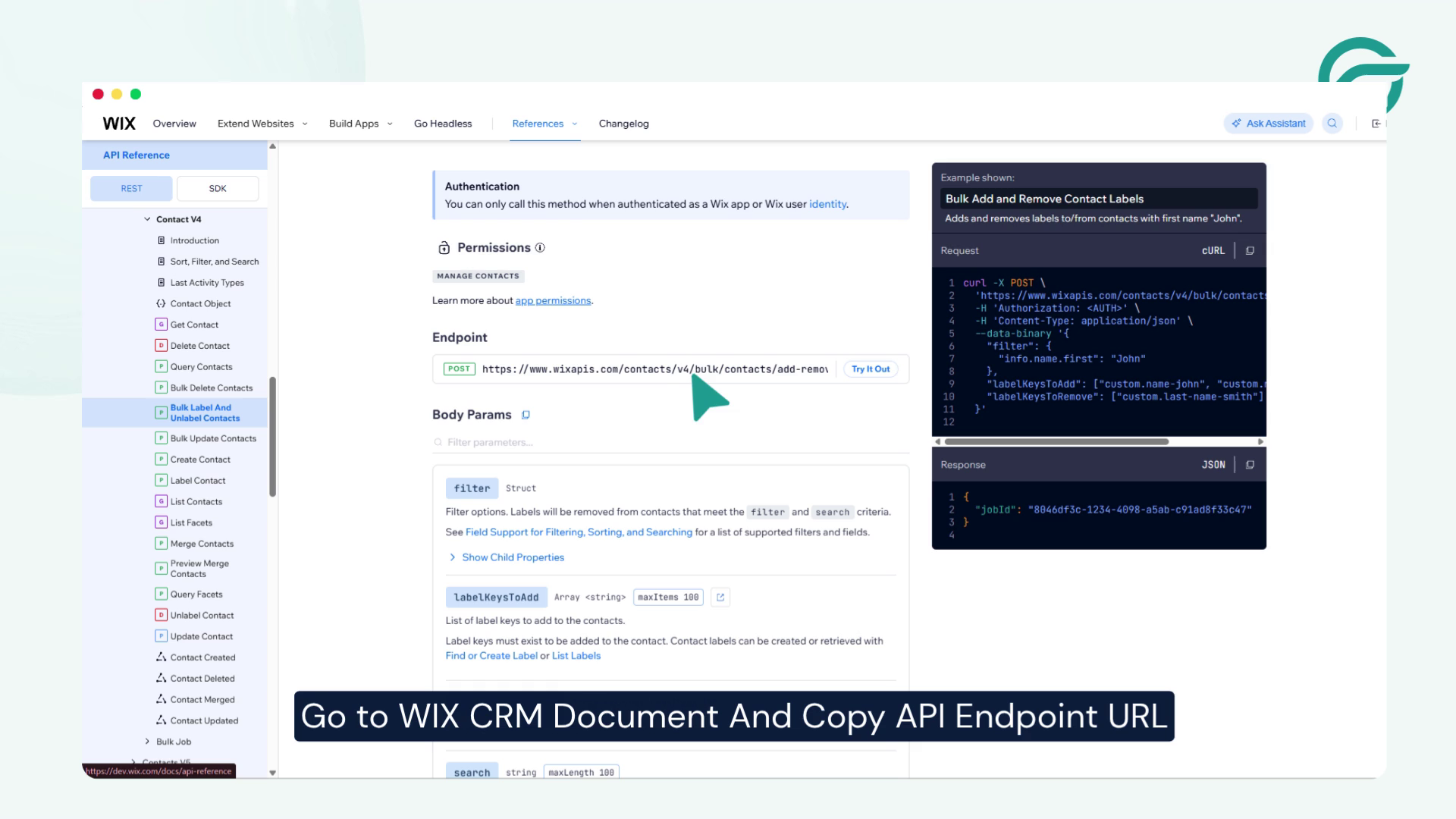 For API Endpoint URL Go To Wix CRM Document And Copy API Endpoint URL