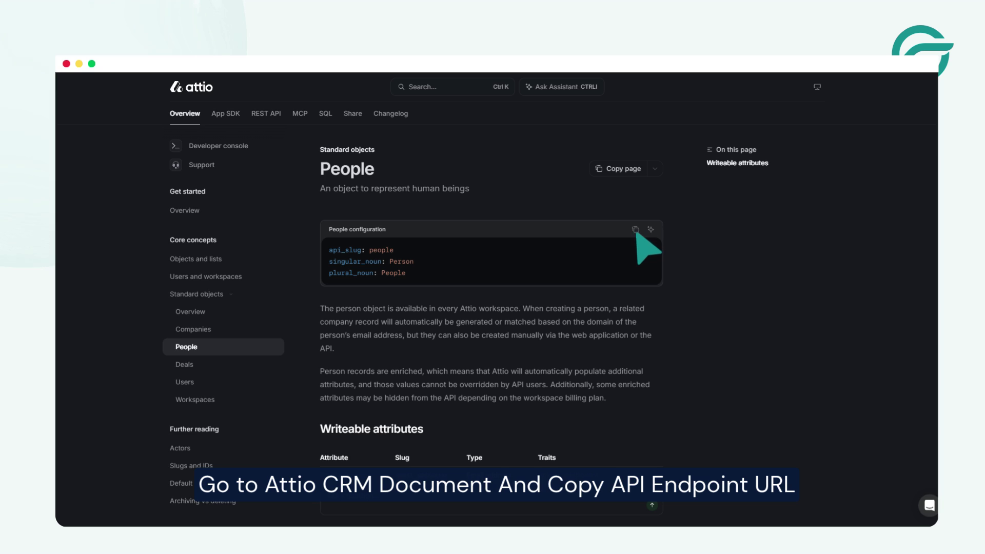 Go To Attio CRM Document And Copy API Endpoint URL