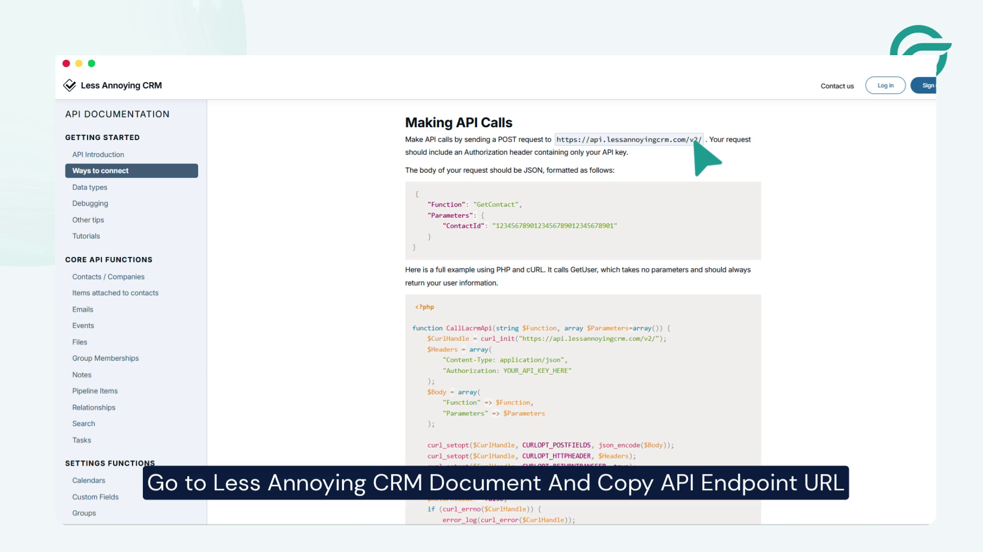 Go To Less Annoying CRM Document And Copy API Endpoint URL