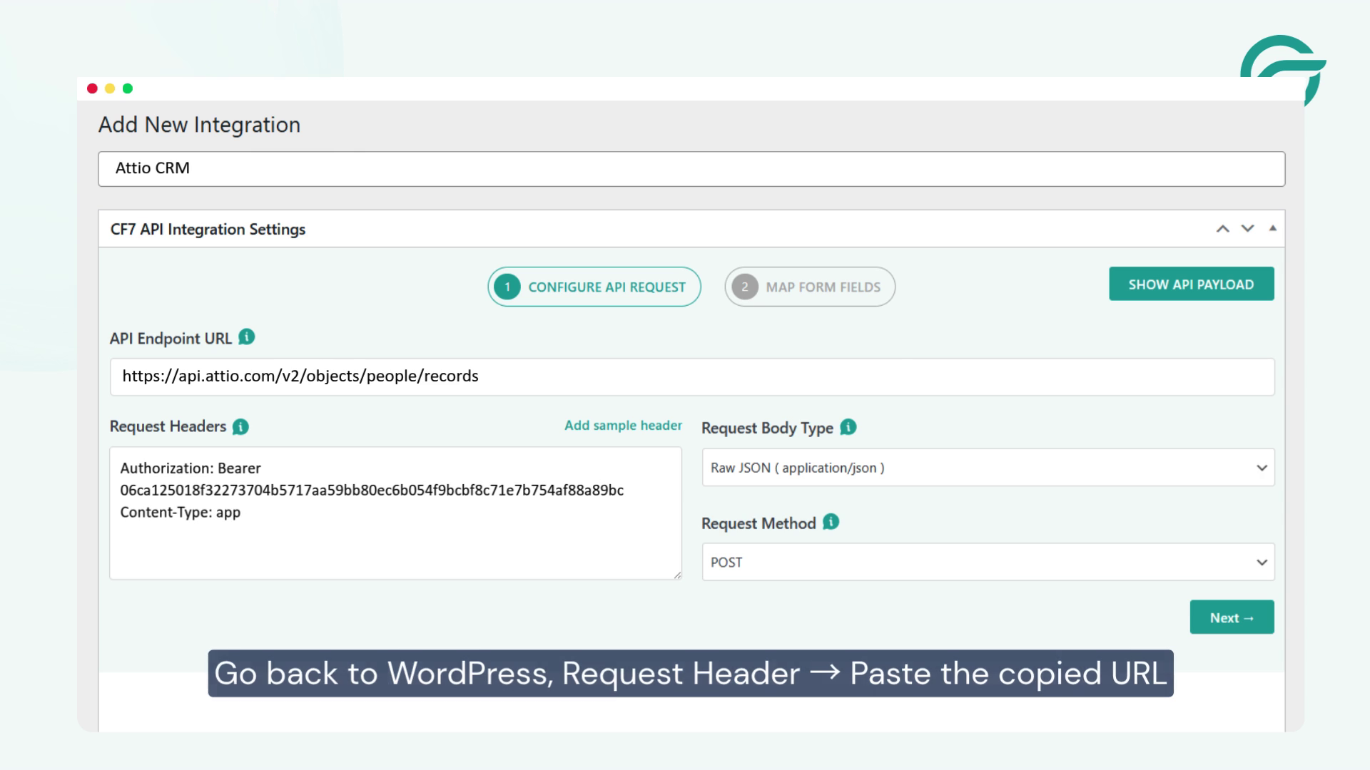 Go back to WordPress, Request Header, Paste the copied URL in the Request Headers field