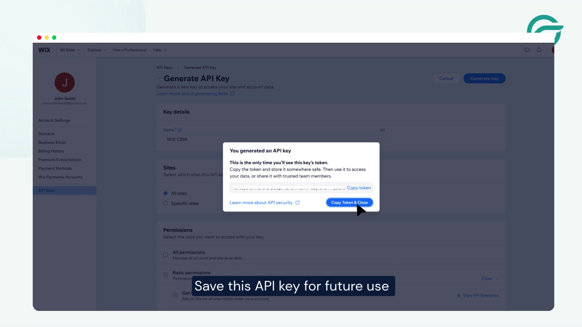 Save this API key for future use.