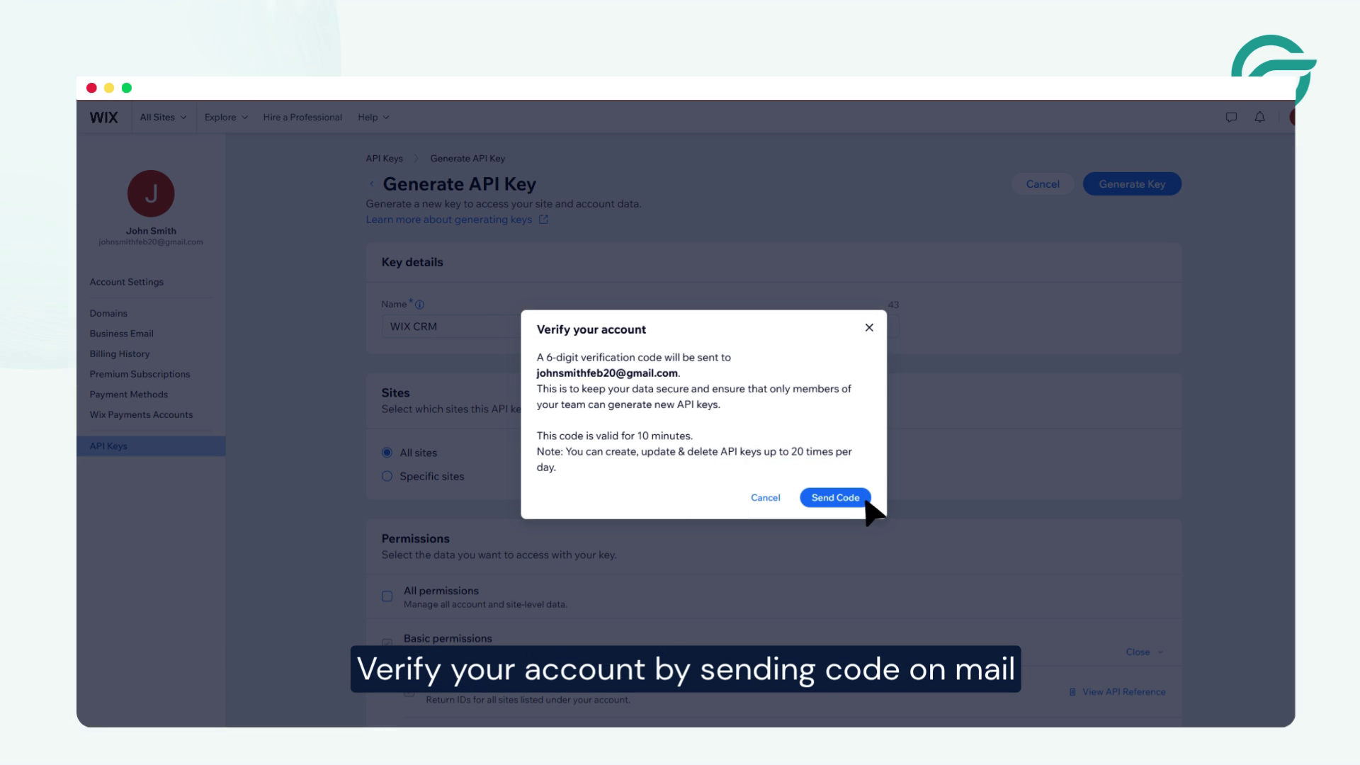 Verify your account by sending code on mail