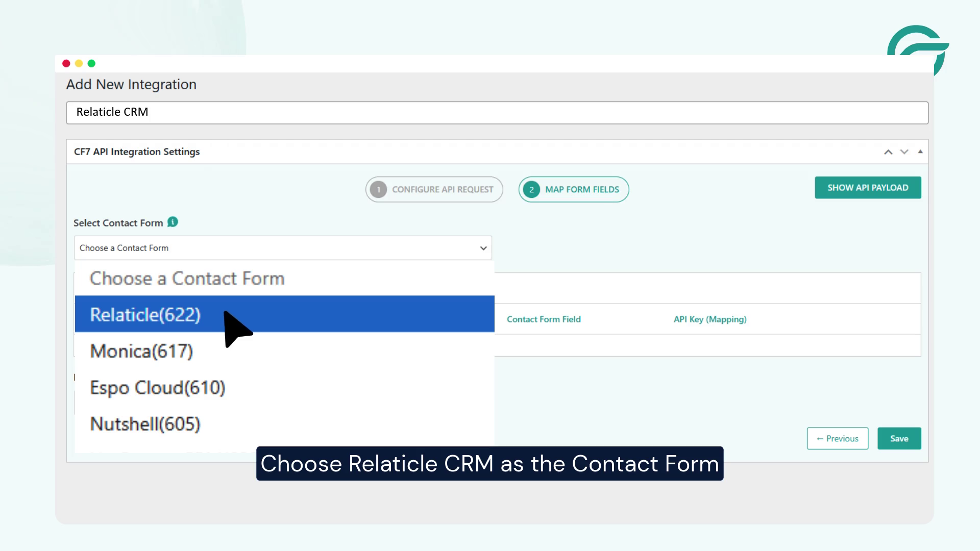 Choose Relaticle CRM as the Contact Form