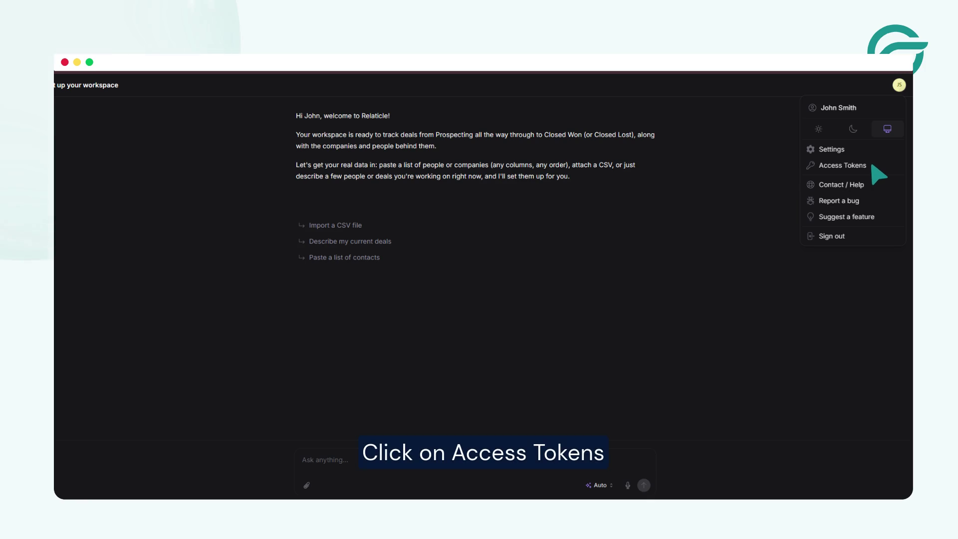 Click on Access Tokens