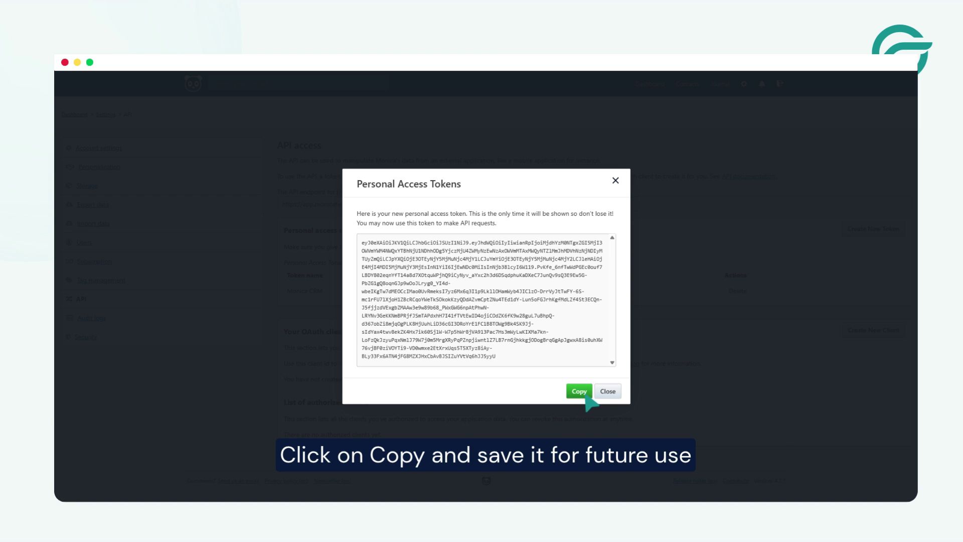 Click on Copy and save it for future use