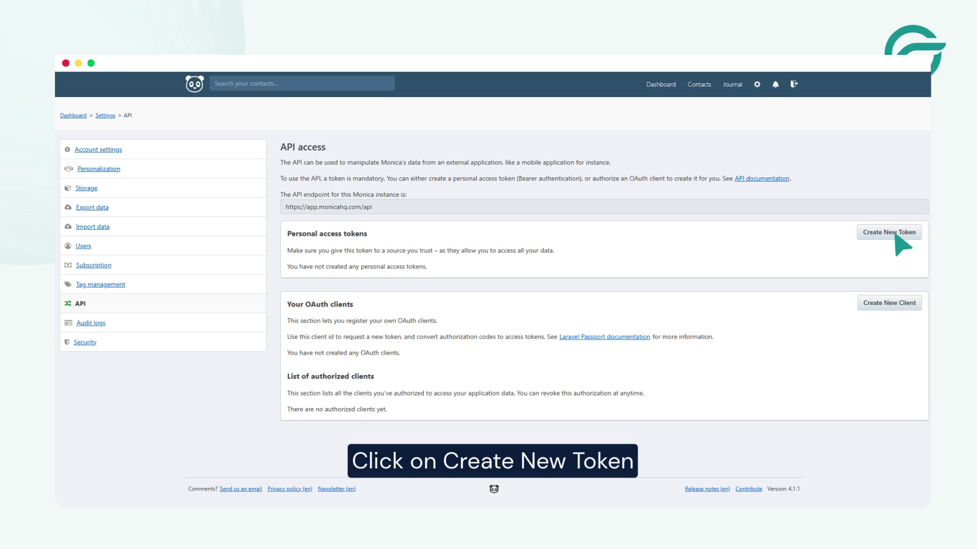 Click on Create New Token