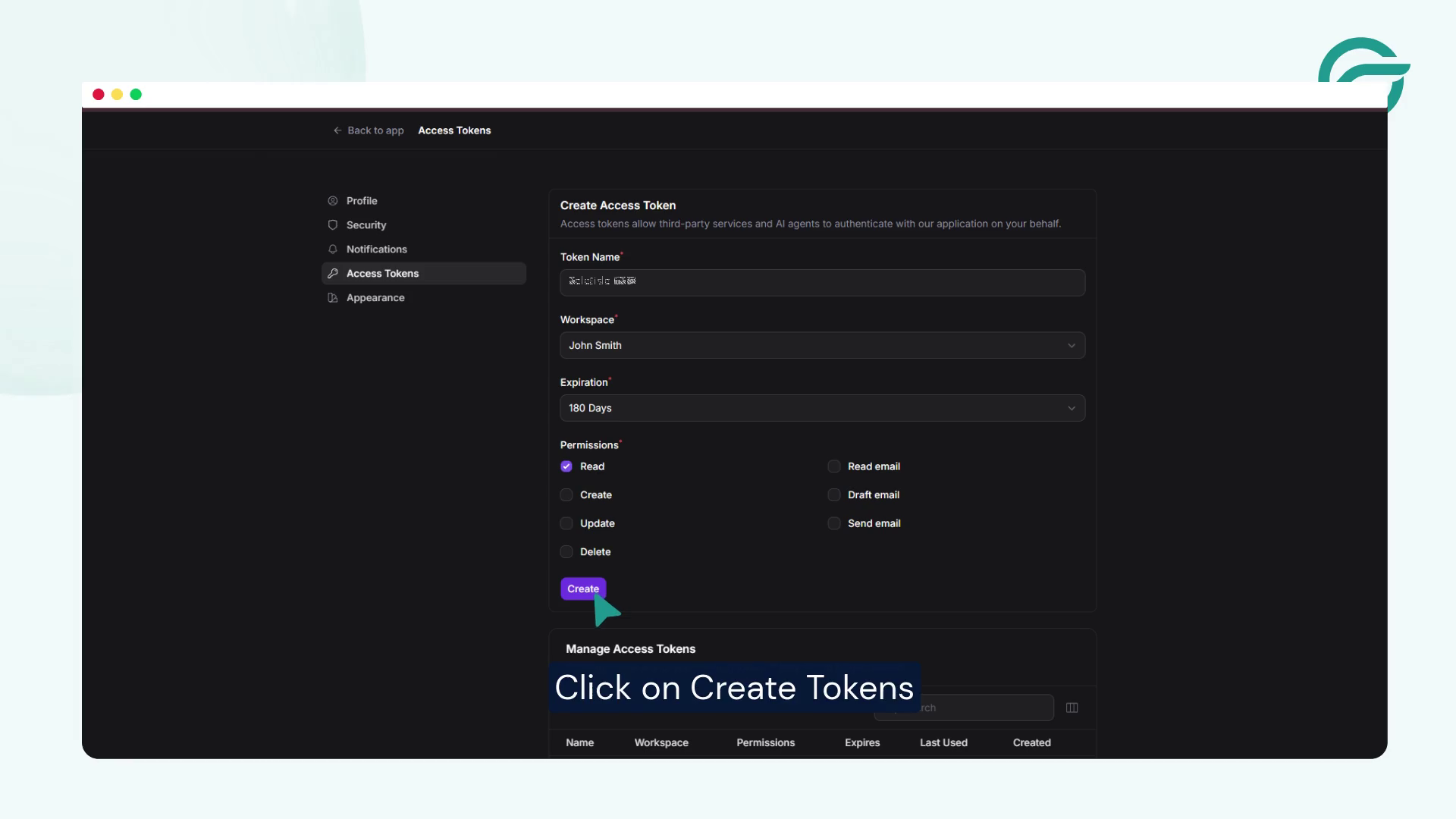 Click on Create Tokens