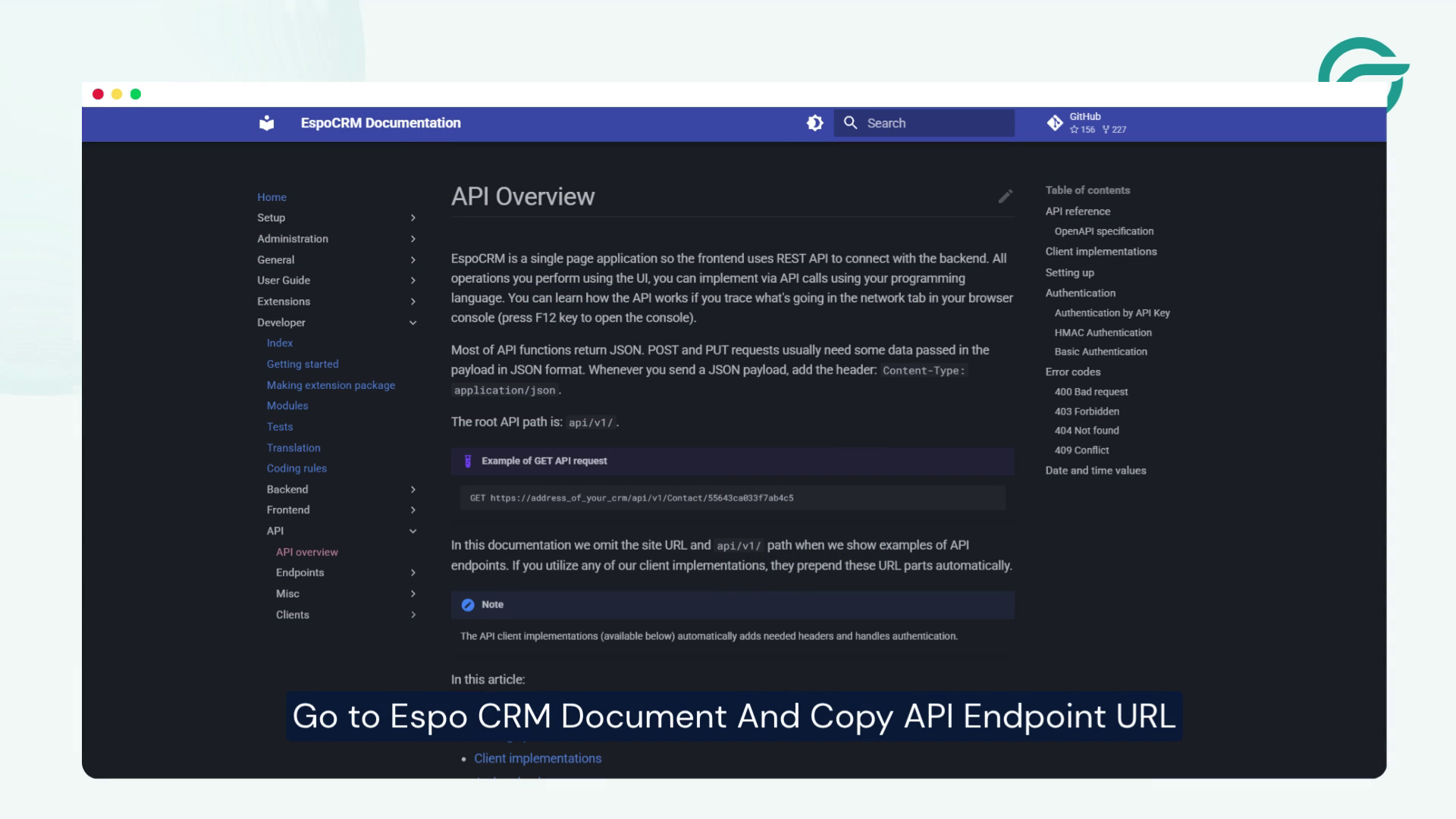 Go To Espo CRM Documnet And Copy API Endpoint URL