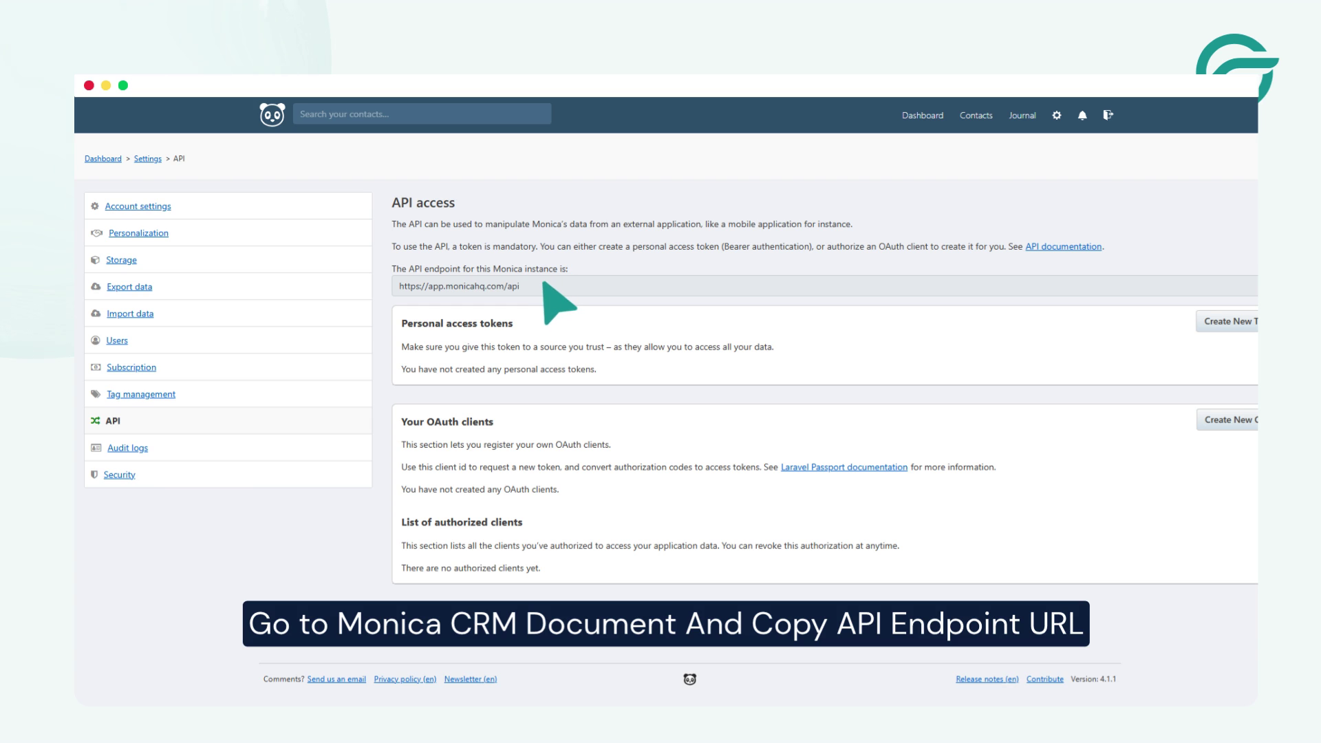 Go To Monica CRM Documnet And Copy API Endpoint URL