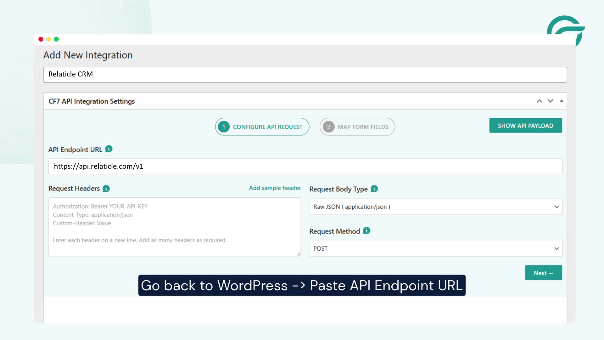 Go back to WordPress - API Endpoint URL