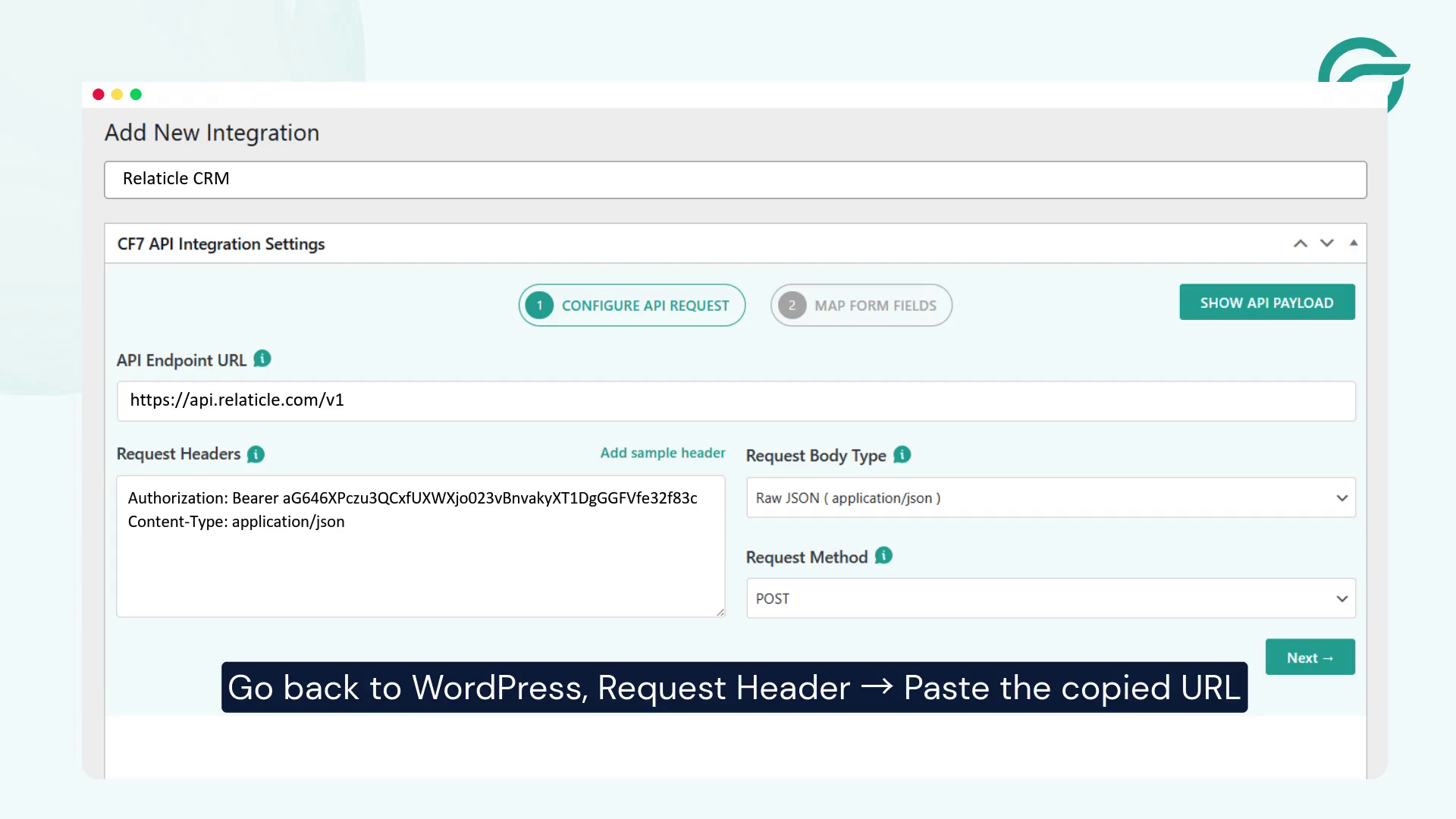 Go back to WordPress, Request Header - Paste the copied URL in the Request Headers field