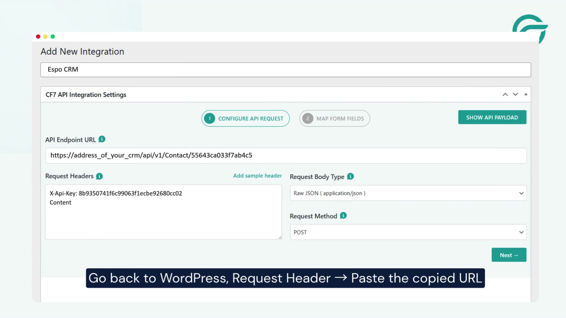 Go back to WordPress, Request Header, Paste the copied URL in the Request Headers field