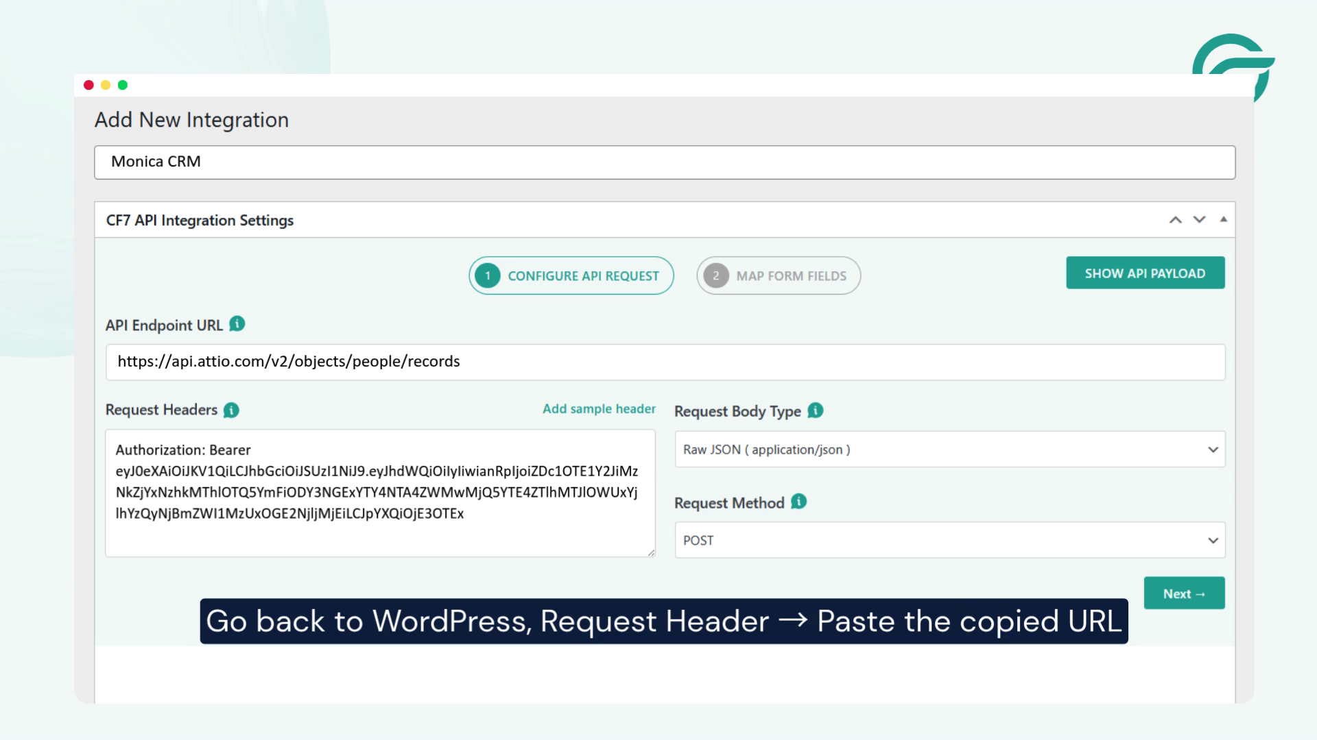 Go back to WordPress, Request Header. Paste the copied URL in the Request Headers field