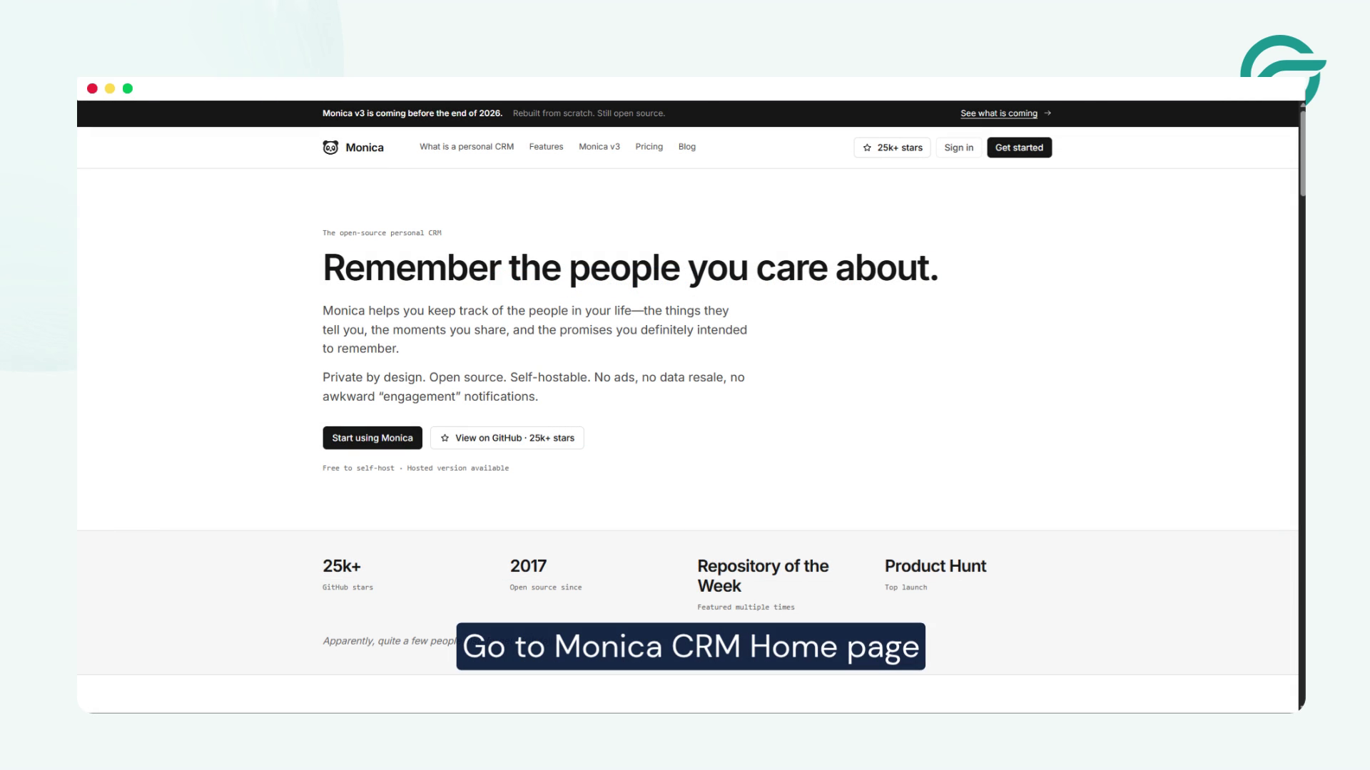 Go to Monica CRM Home page