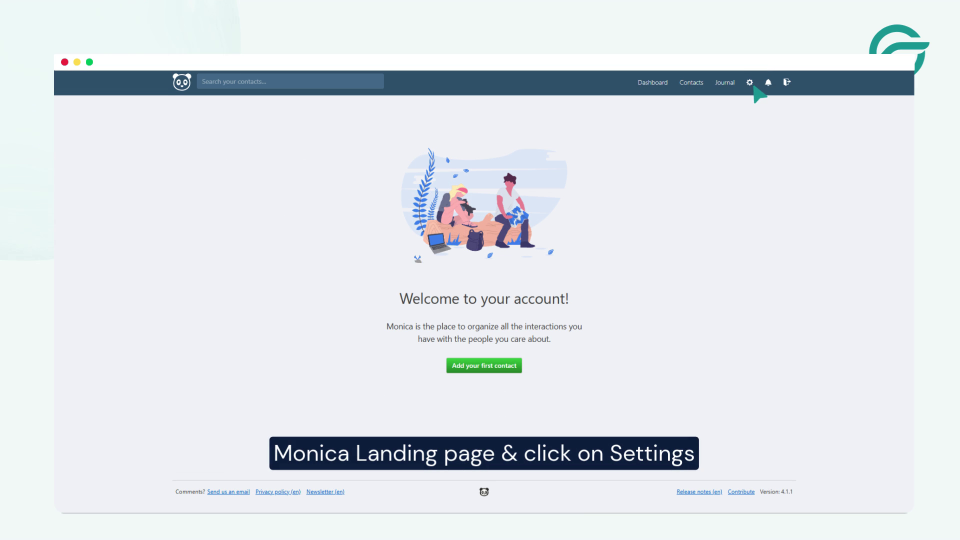 Monica Landing page & click on Setting